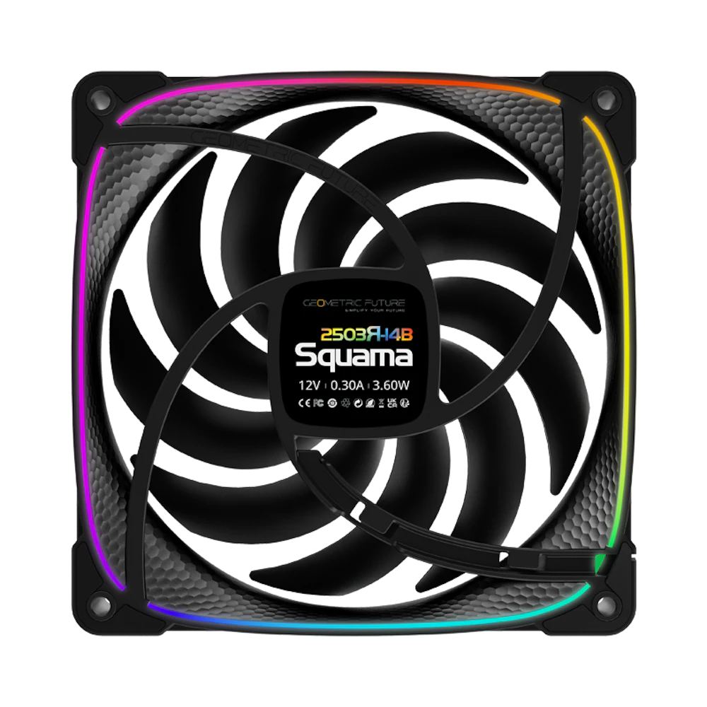 A large main feature product image of Geometric Future Squama 2503 Reverse - 140mm ARGB PWM Fan 3-Pack (Black)