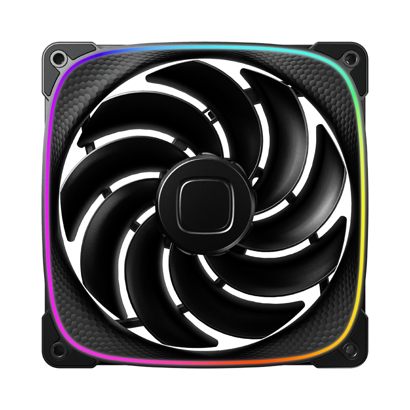 A large main feature product image of Geometric Future Squama 2503R - 140mm ARGB Reverse Blade PWM Fan 3-Pack (Black)
