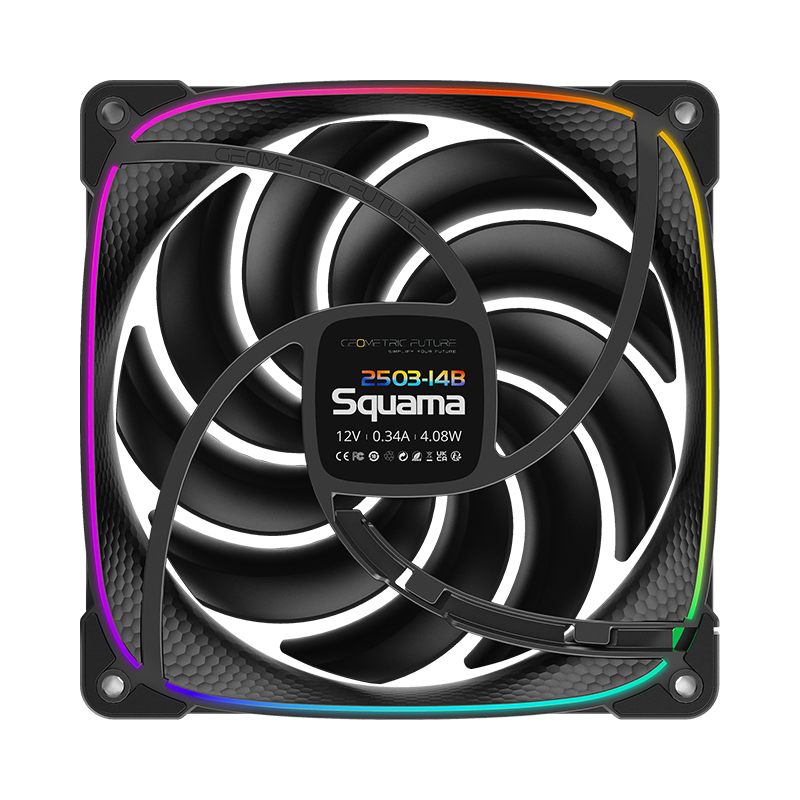 A large main feature product image of Geometric Future Squama 2503 - 140mm ARGB PWM Fan 3-Pack (Black)