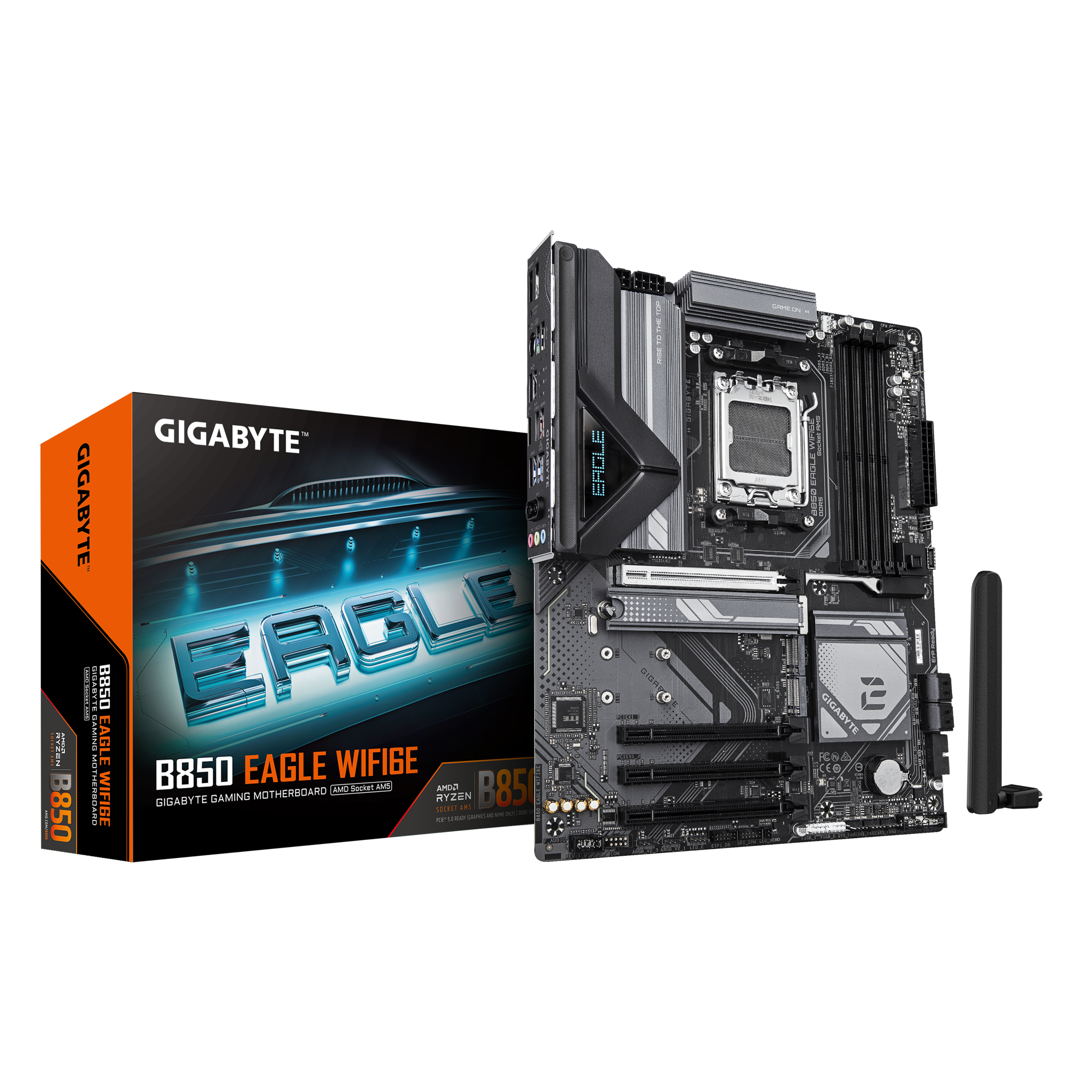 A large main feature product image of Gigabyte B850 Eagle WiFi6E AM5 ATX Desktop Motherboard