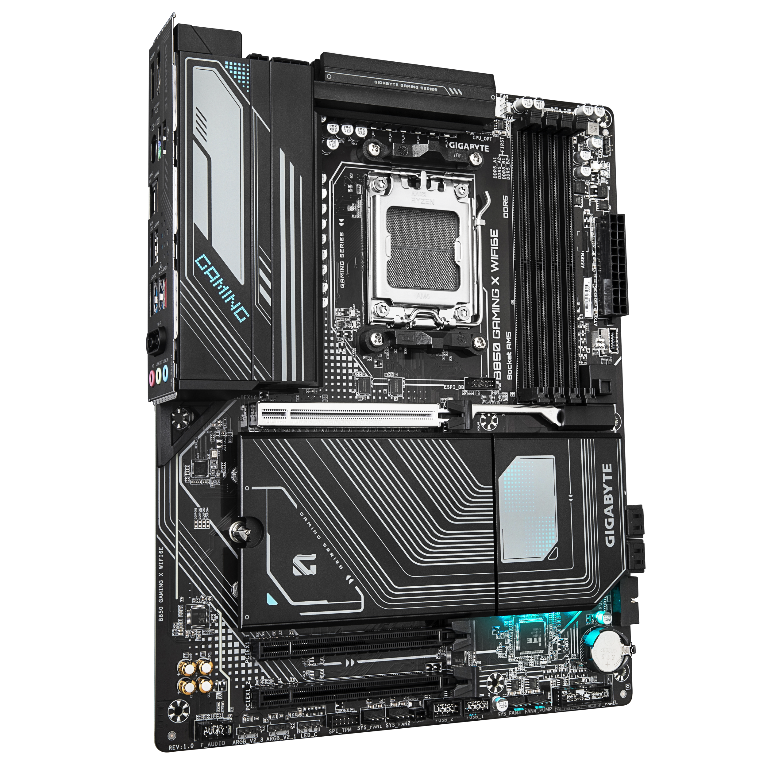 A large main feature product image of Gigabyte B850 Gaming X WIFI6E AM5 ATX Desktop Motherboard