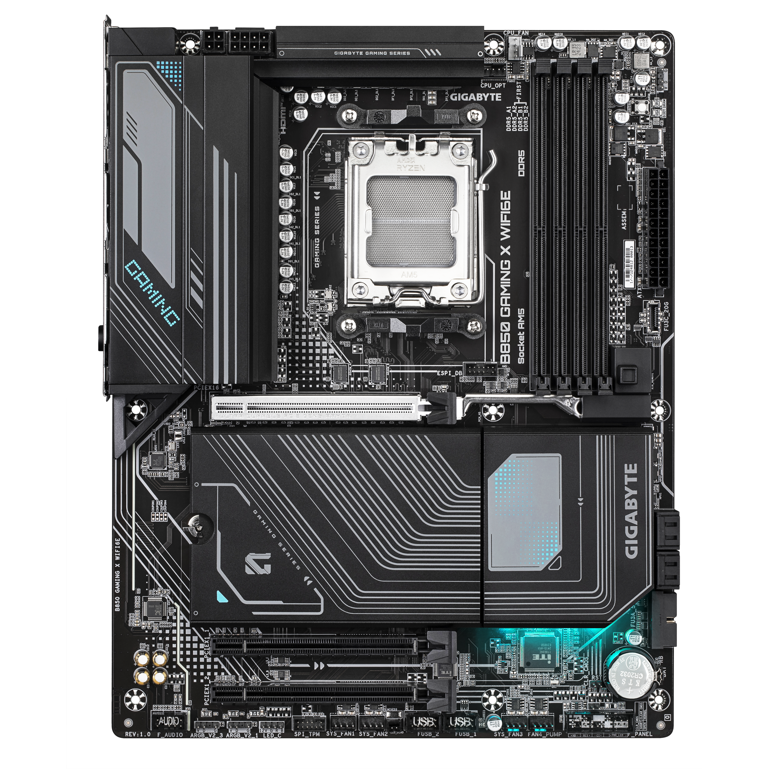 A large main feature product image of Gigabyte B850 Gaming X WIFI6E AM5 ATX Desktop Motherboard