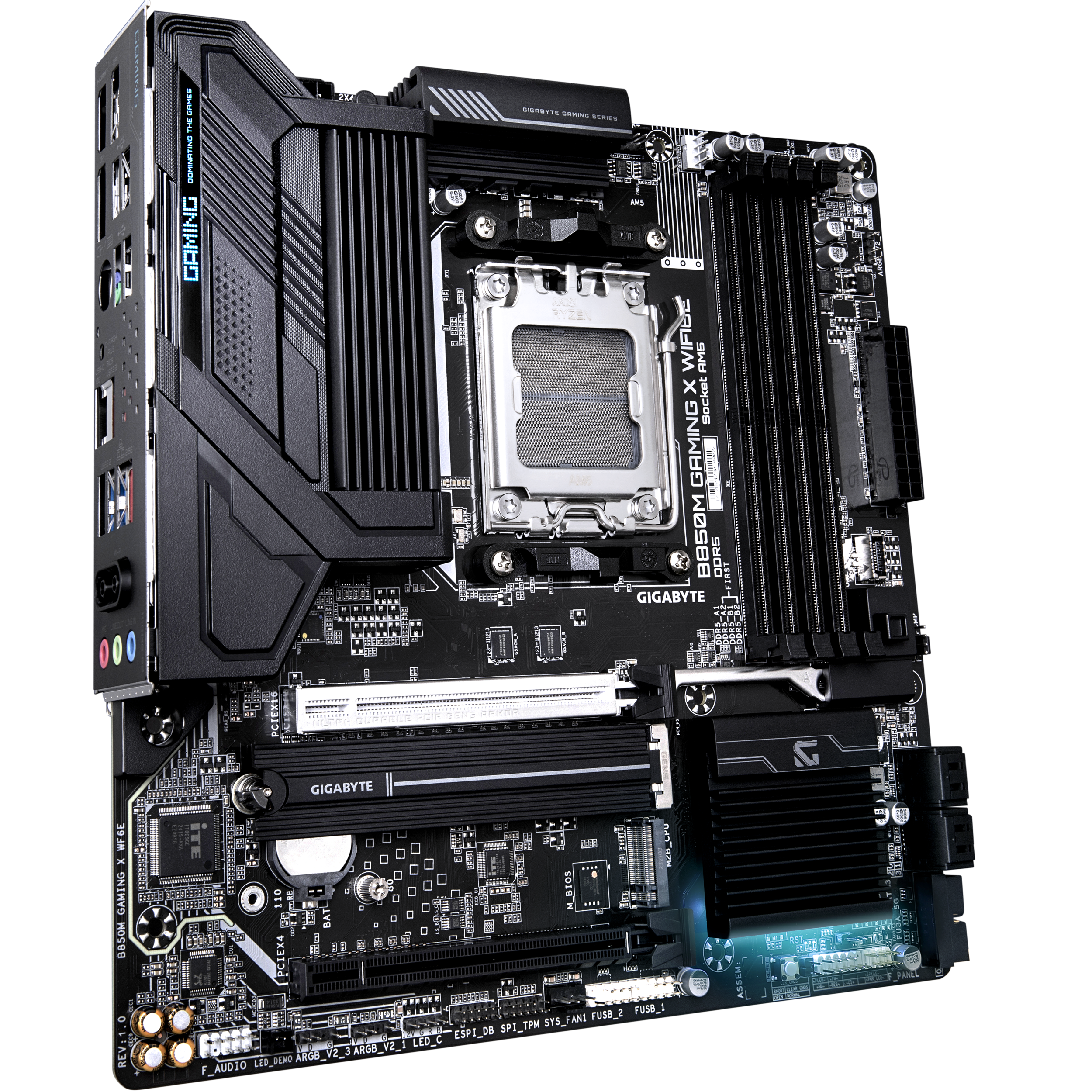 A large main feature product image of Gigabyte B850M GAMING X WiFi6E AM5 mATX Desktop Motherboard
