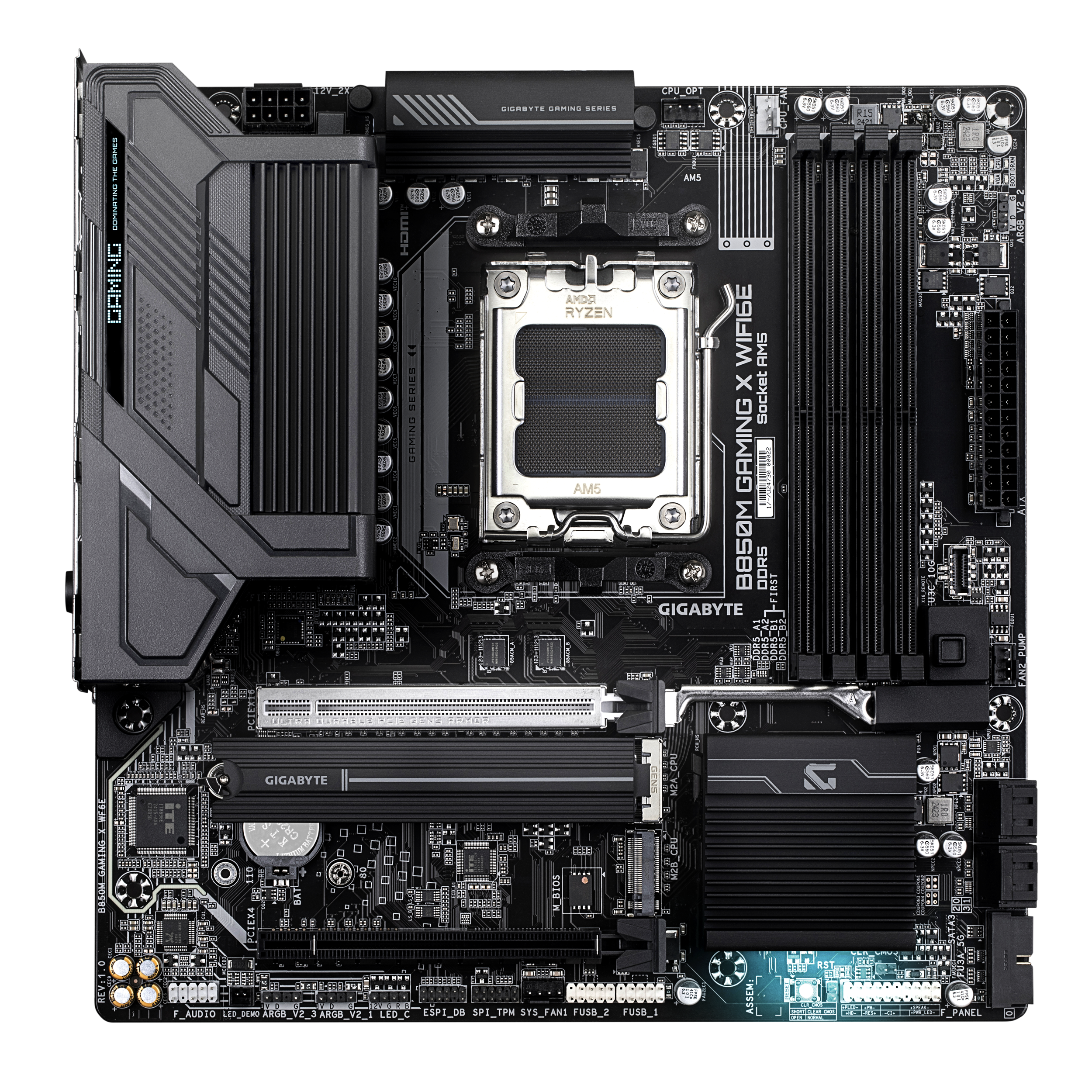 A large main feature product image of Gigabyte B850M GAMING X WiFi6E AM5 mATX Desktop Motherboard