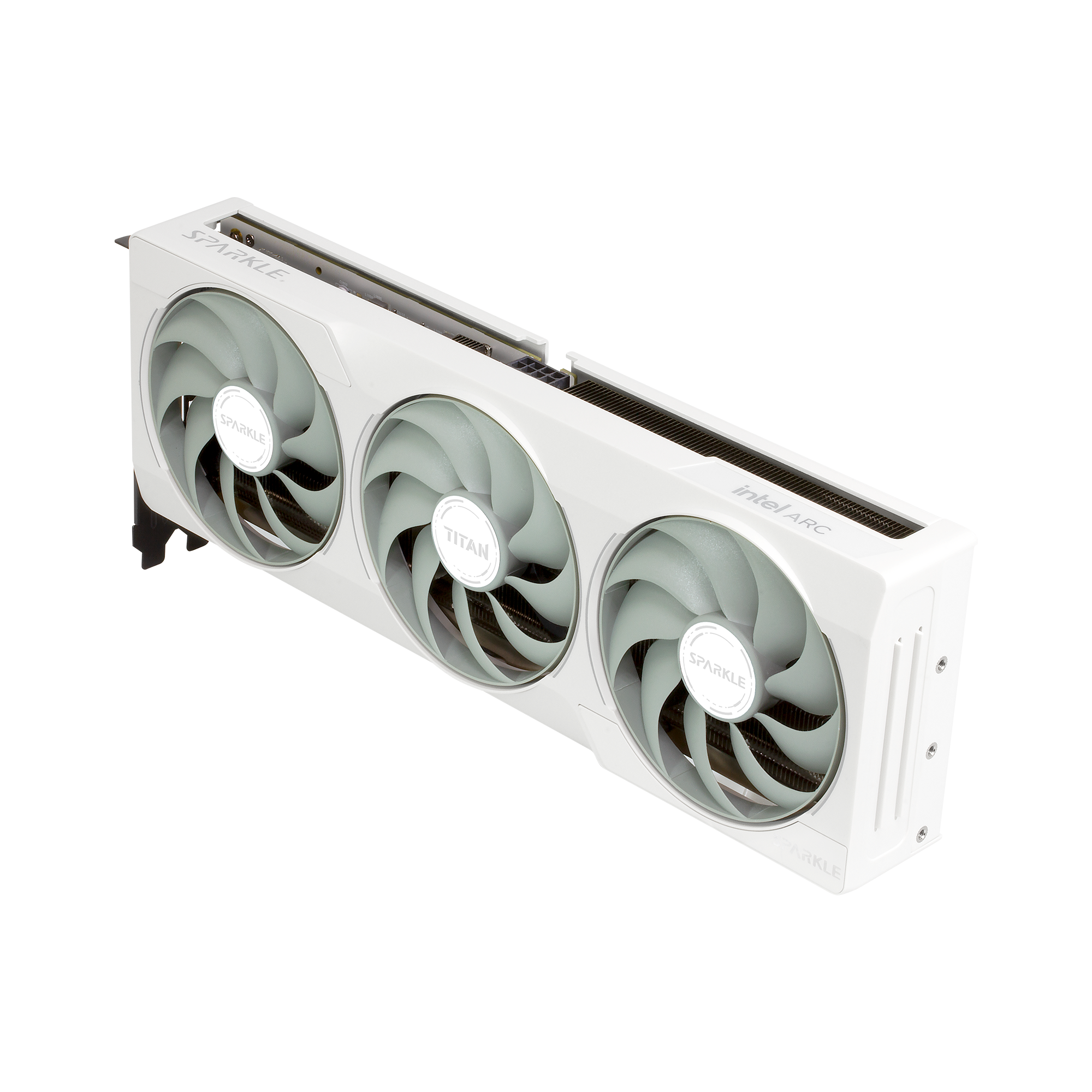 A large main feature product image of SPARKLE Intel Arc Battlemage B580 TITAN Luna OC 12GB GDDR6