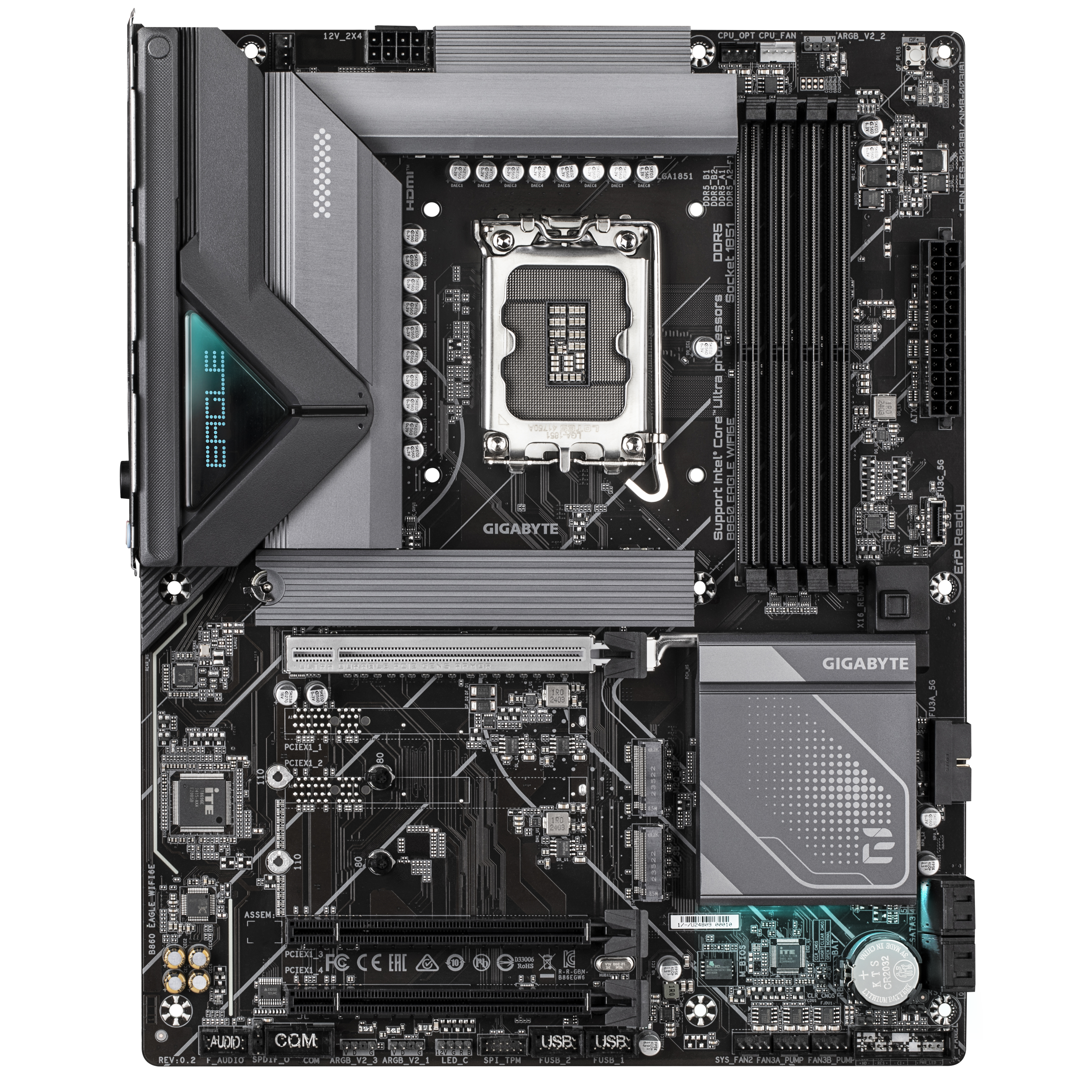 A large main feature product image of Gigabyte B860 Eagle WiFi 6E LGA1851 ATX Desktop Motherboard