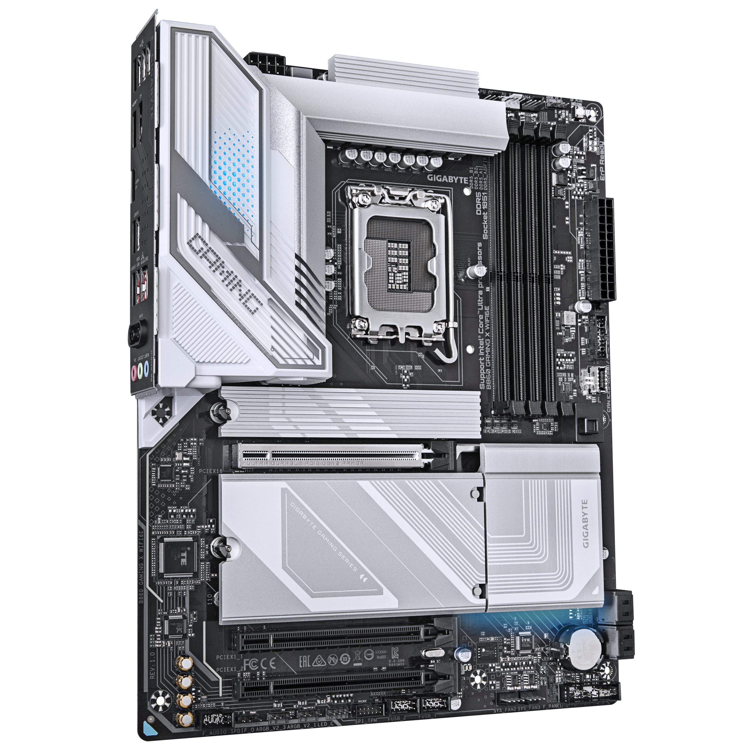 A large main feature product image of Gigabyte B860 Gaming X WiFi6E LGA1851 ATX Desktop Motherboard