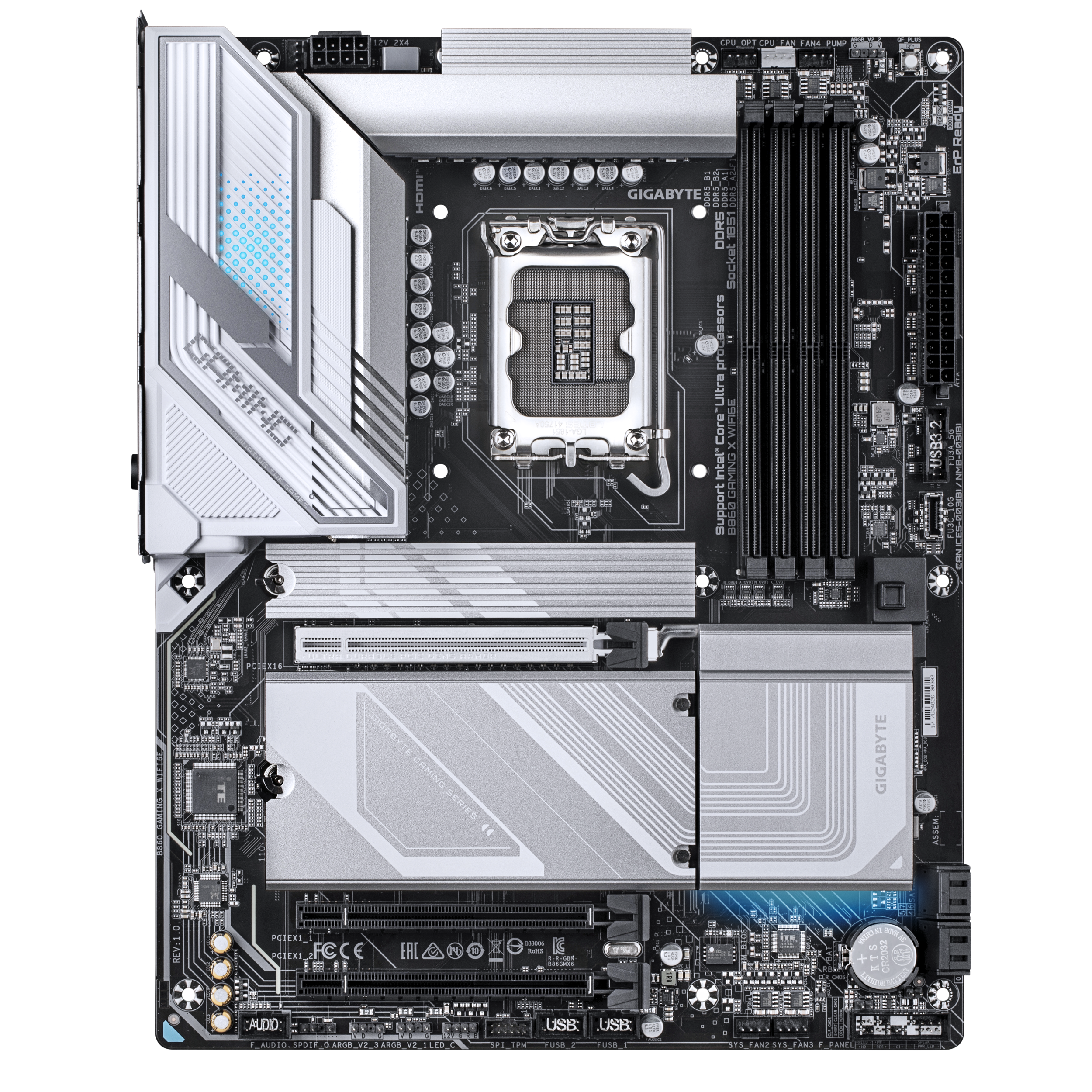 A large main feature product image of Gigabyte B860 Gaming X WiFi6E LGA1851 ATX Desktop Motherboard