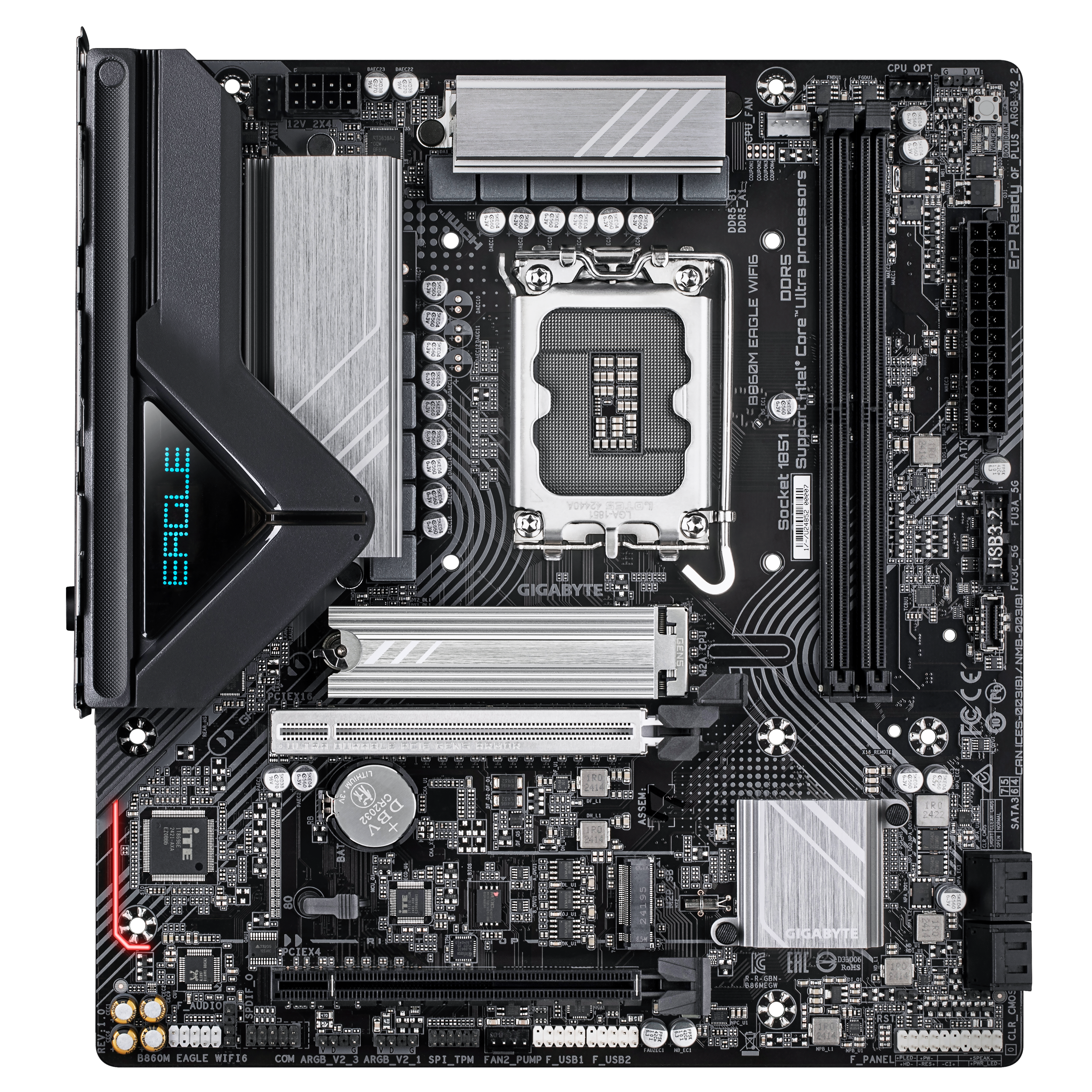 A large main feature product image of Gigabyte B860M Eagle WiFi6 LGA1851 mATX Desktop Motherboard