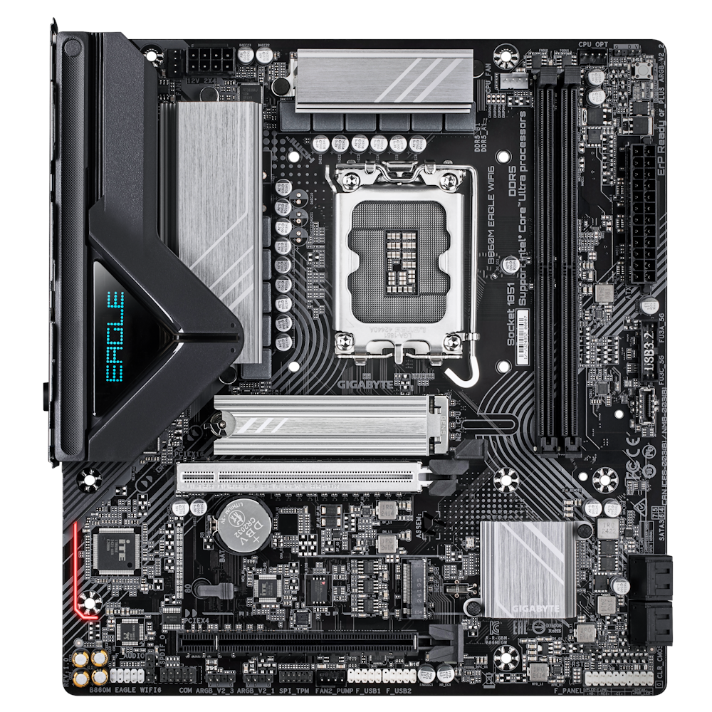 A large main feature product image of Gigabyte B860M Eagle WiFi6 LGA1851 mATX Desktop Motherboard