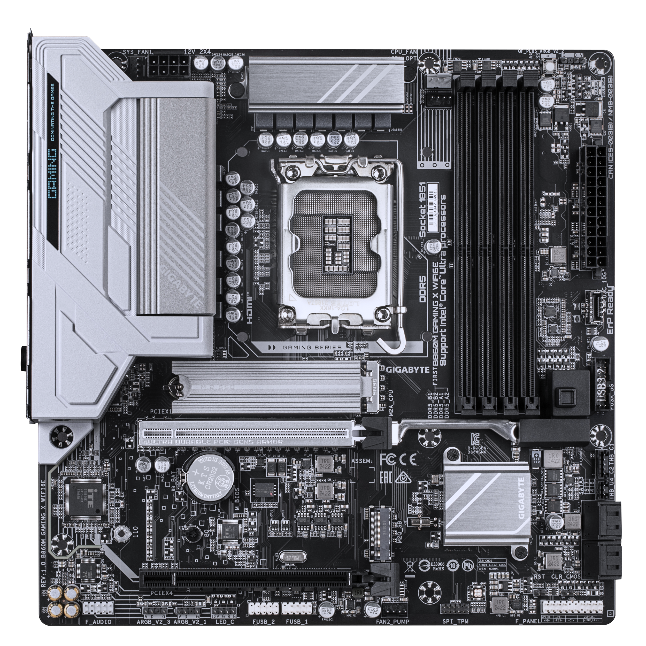 A large main feature product image of Gigabyte B860M Gaming X WiFi6E LGA1851 mATX Desktop Motherboard