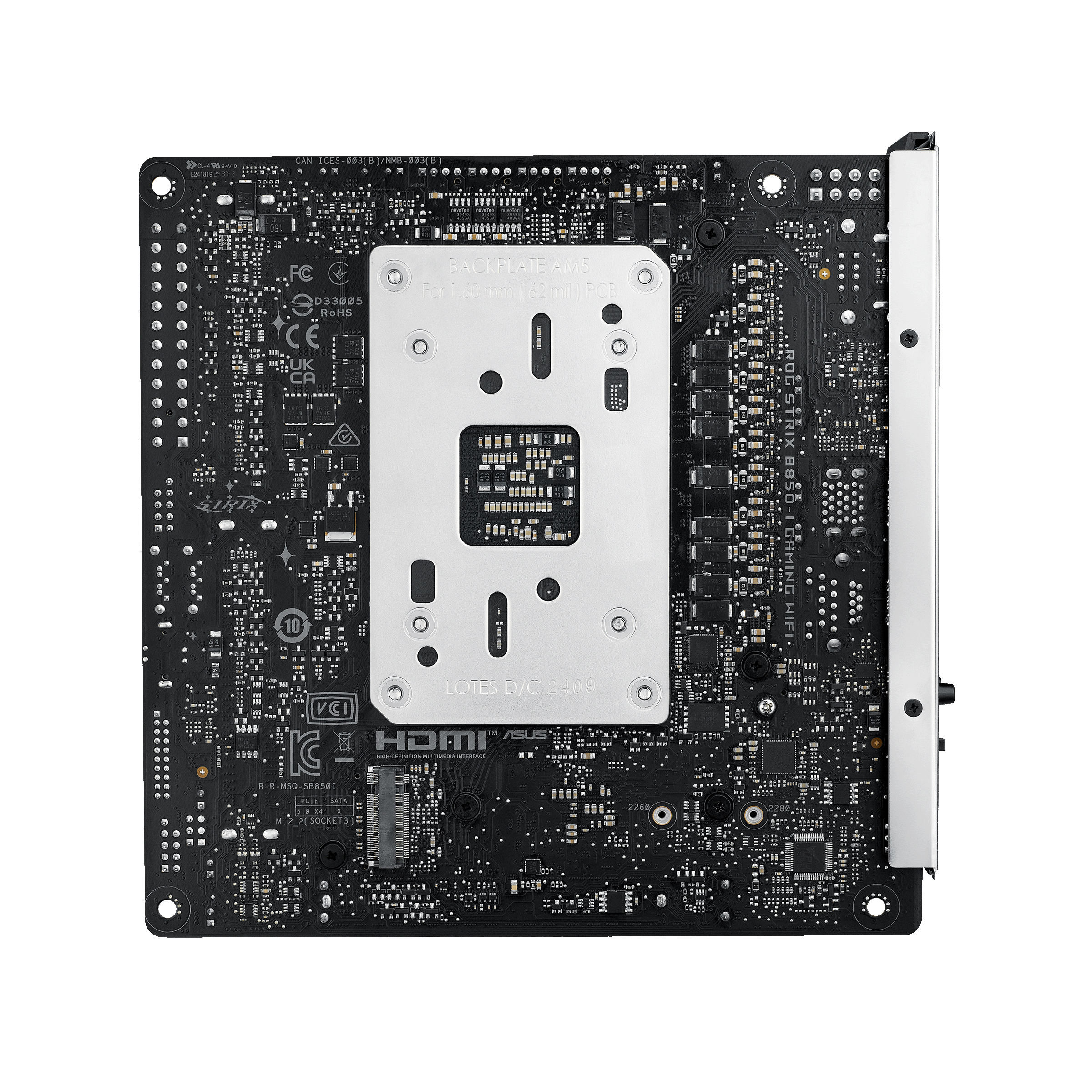 A large main feature product image of ASUS ROG Strix B850-I Gaming WiFi AM5 Mini-ITX Desktop Motherboard