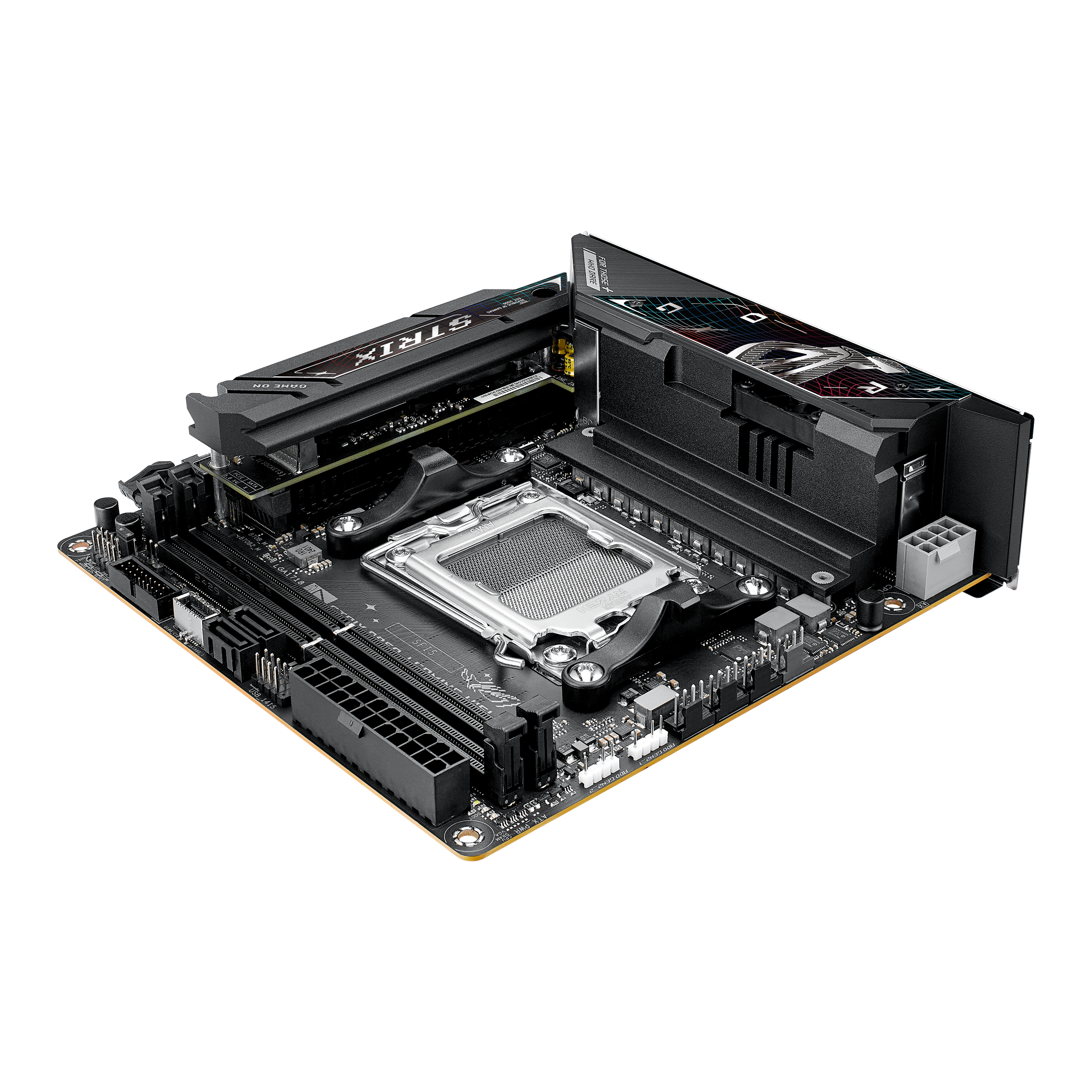 A large main feature product image of ASUS ROG Strix B850-I Gaming WiFi AM5 Mini-ITX Desktop Motherboard
