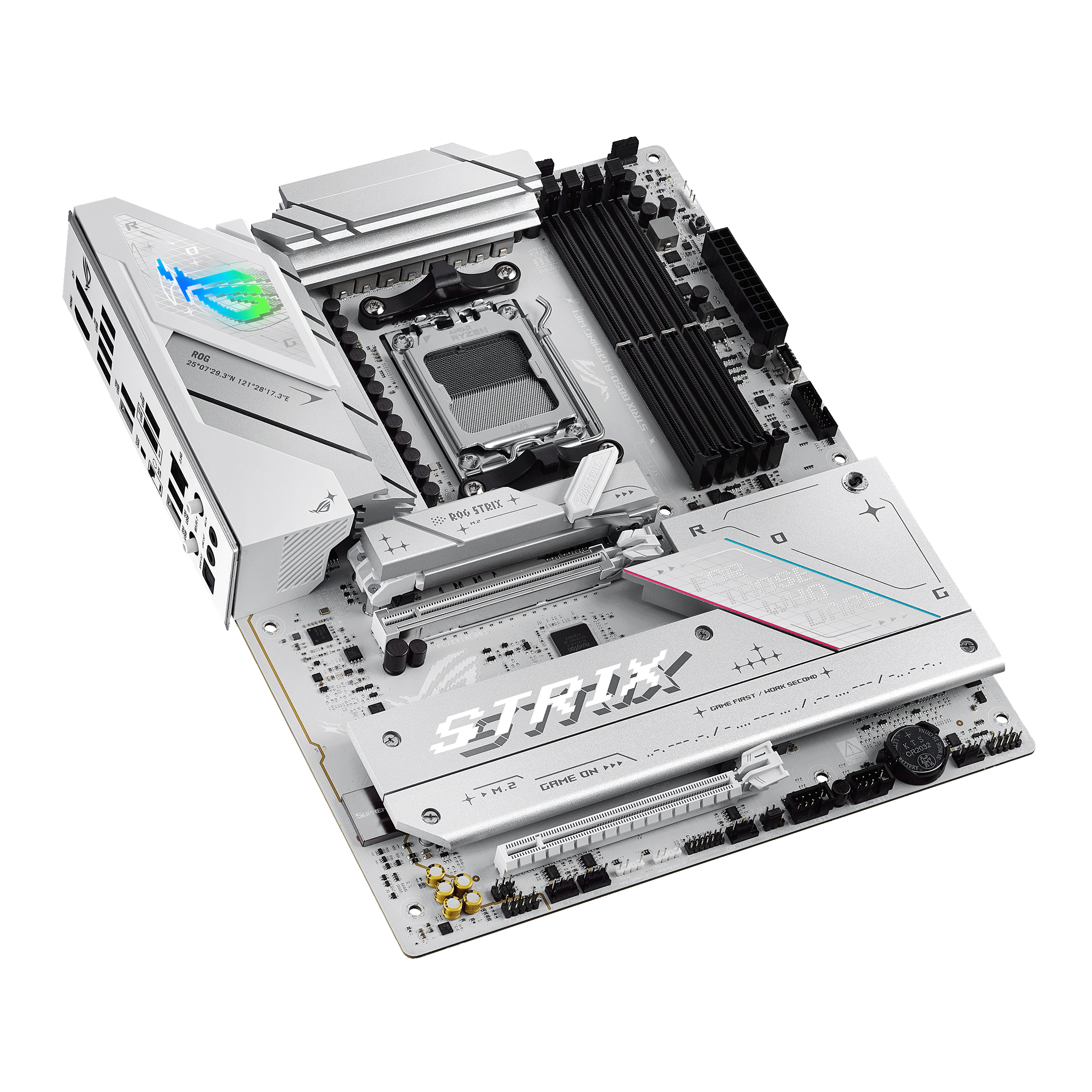 A large main feature product image of ASUS ROG Strix B850-A Gaming WiFi AM5 ATX Desktop Motherboard