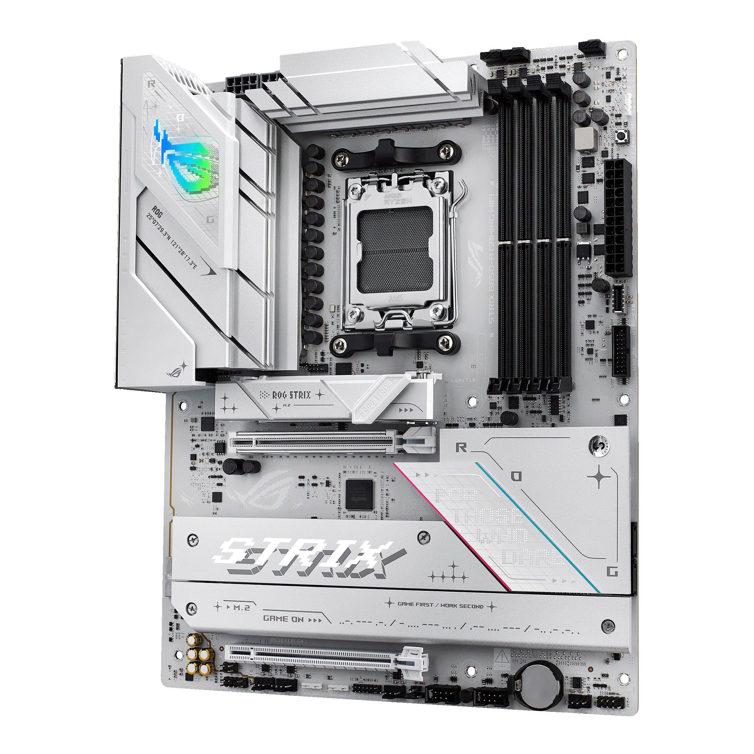 A large main feature product image of ASUS ROG Strix B850-A Gaming WiFi AM5 ATX Desktop Motherboard