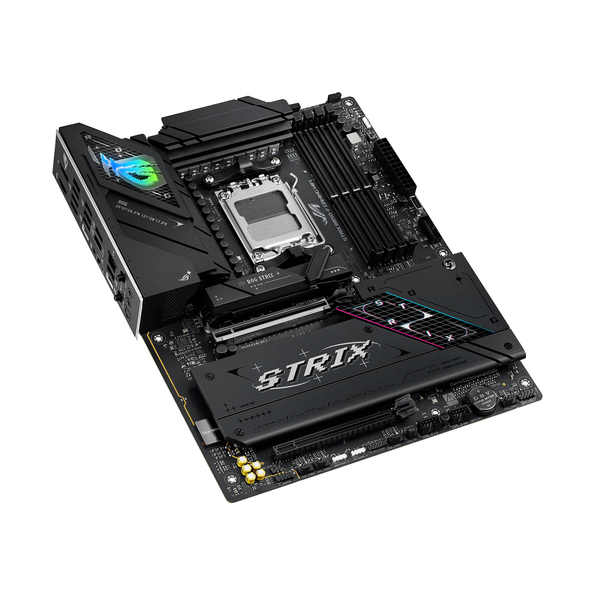A large main feature product image of ASUS ROG Strix B850-F Gaming WiFi AM5 ATX Desktop Motherboard 