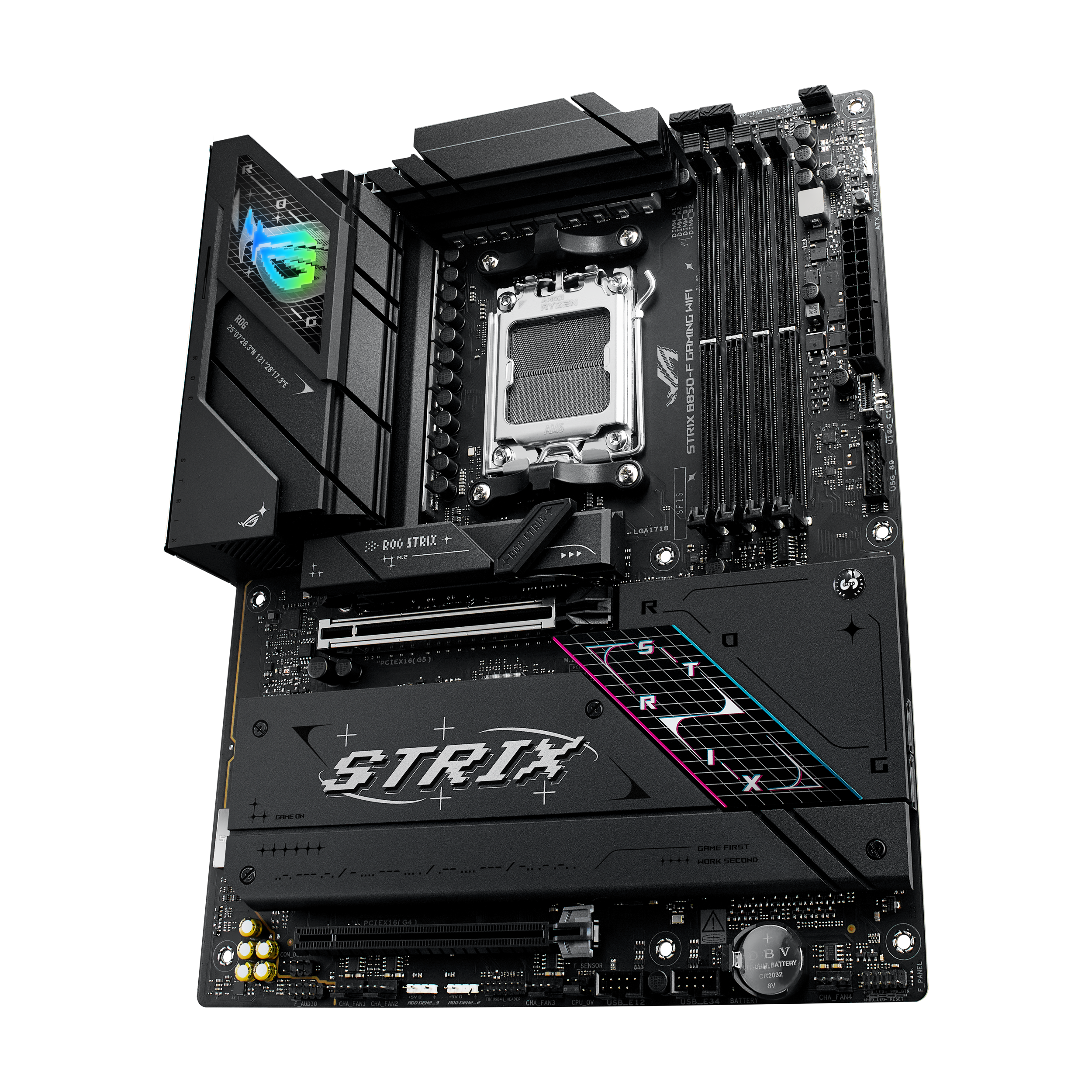 A large main feature product image of ASUS ROG Strix B850-F Gaming WiFi AM5 ATX Desktop Motherboard 