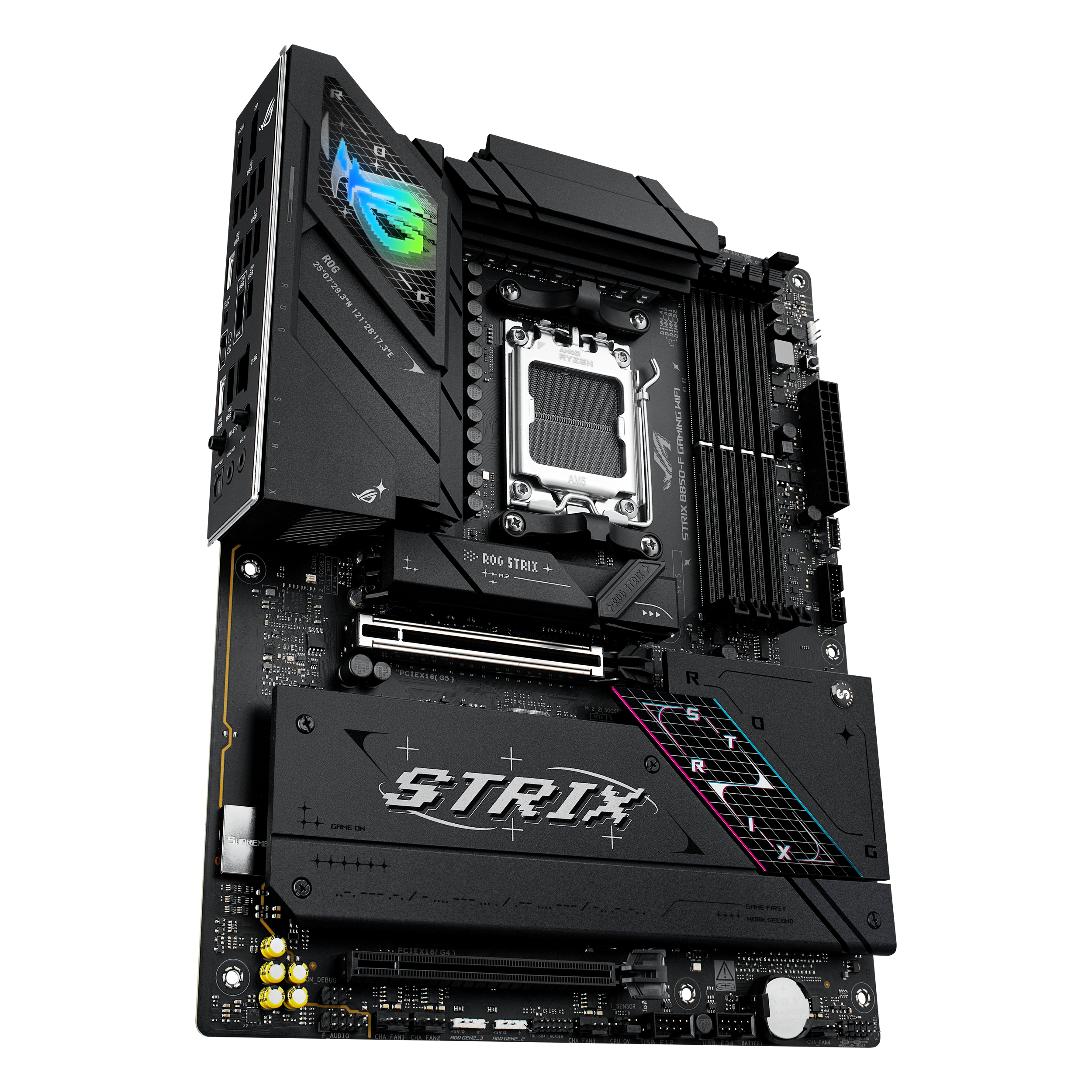 A large main feature product image of ASUS ROG Strix B850-F Gaming WiFi AM5 ATX Desktop Motherboard 