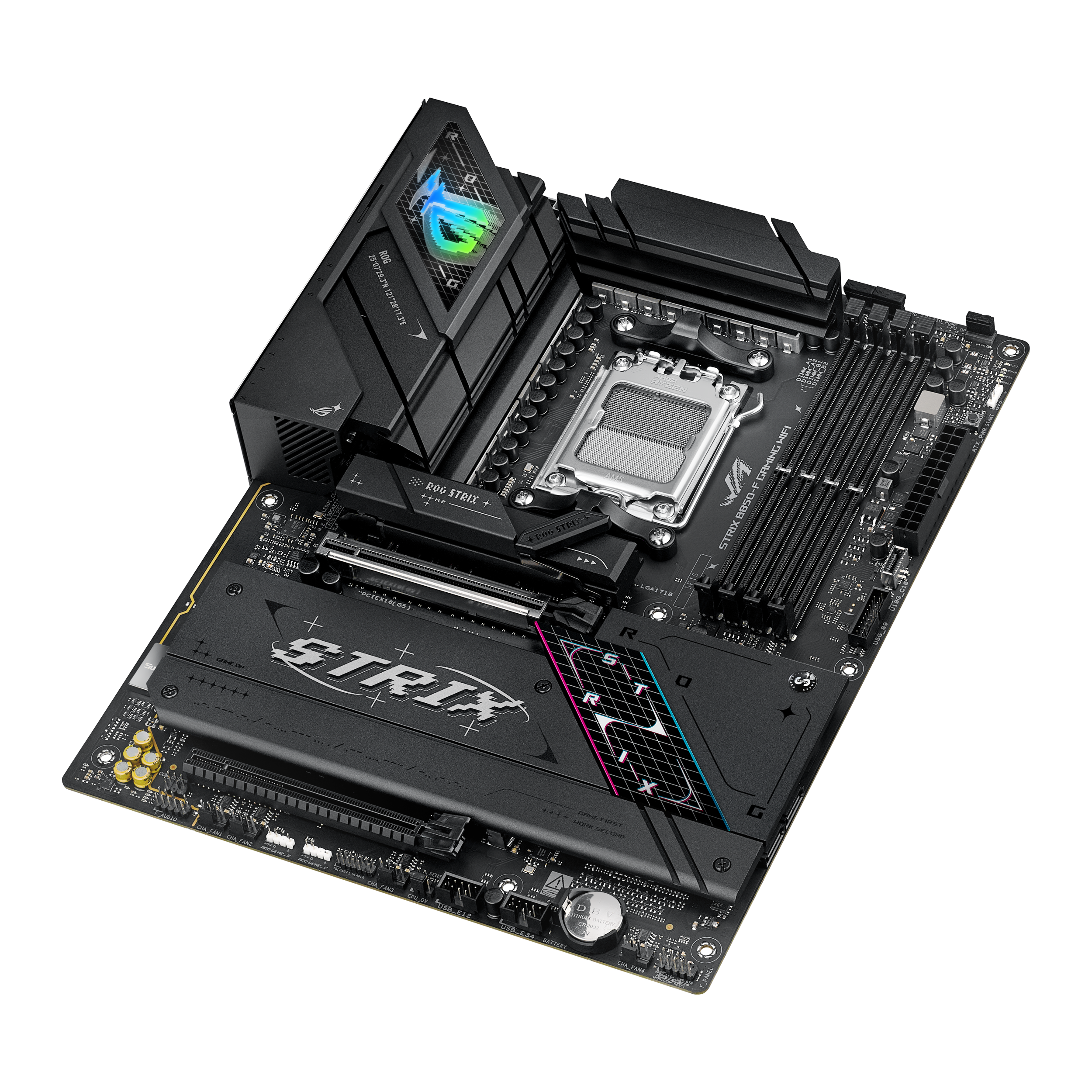 A large main feature product image of ASUS ROG Strix B850-F Gaming WiFi AM5 ATX Desktop Motherboard 