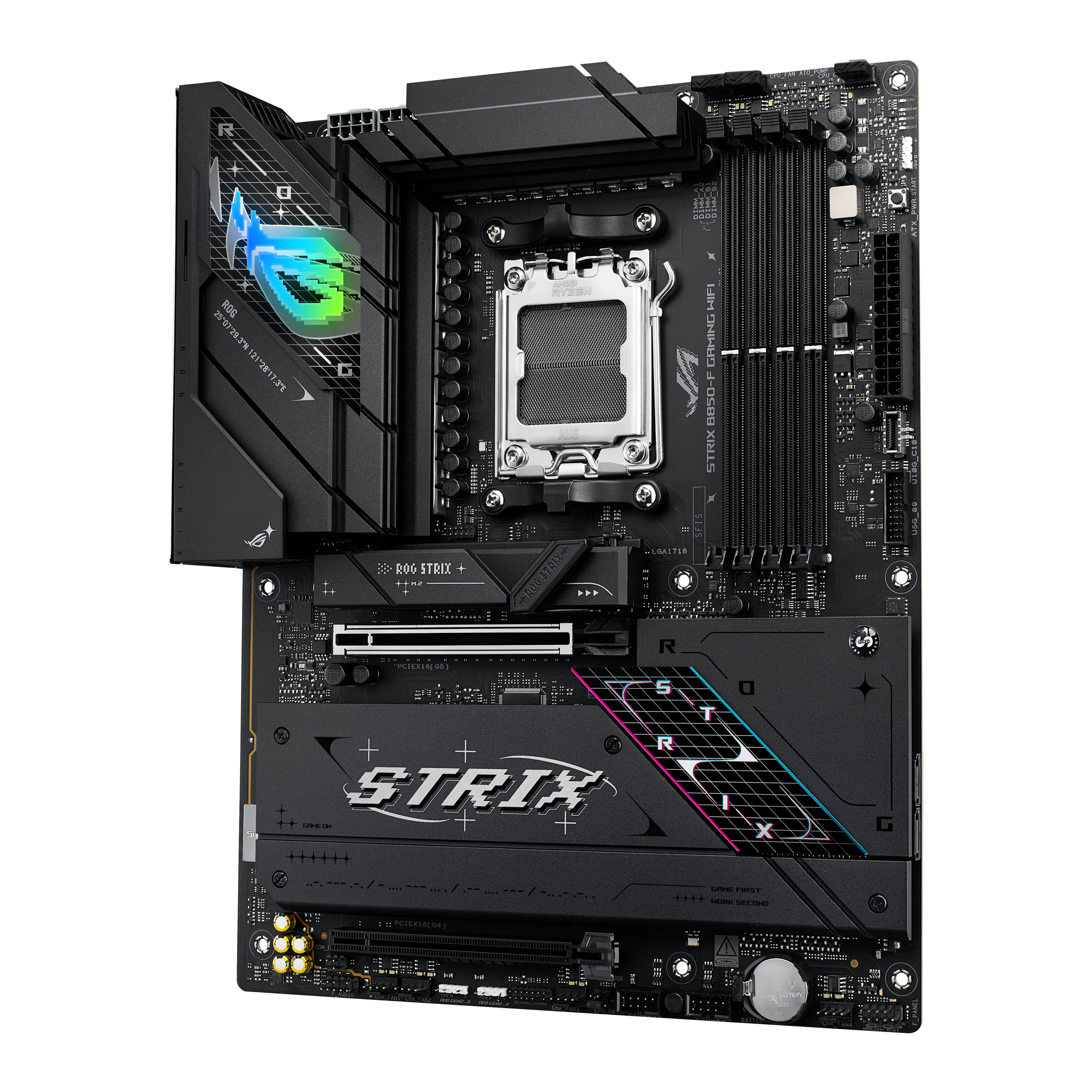 A large main feature product image of ASUS ROG Strix B850-F Gaming WiFi AM5 ATX Desktop Motherboard 