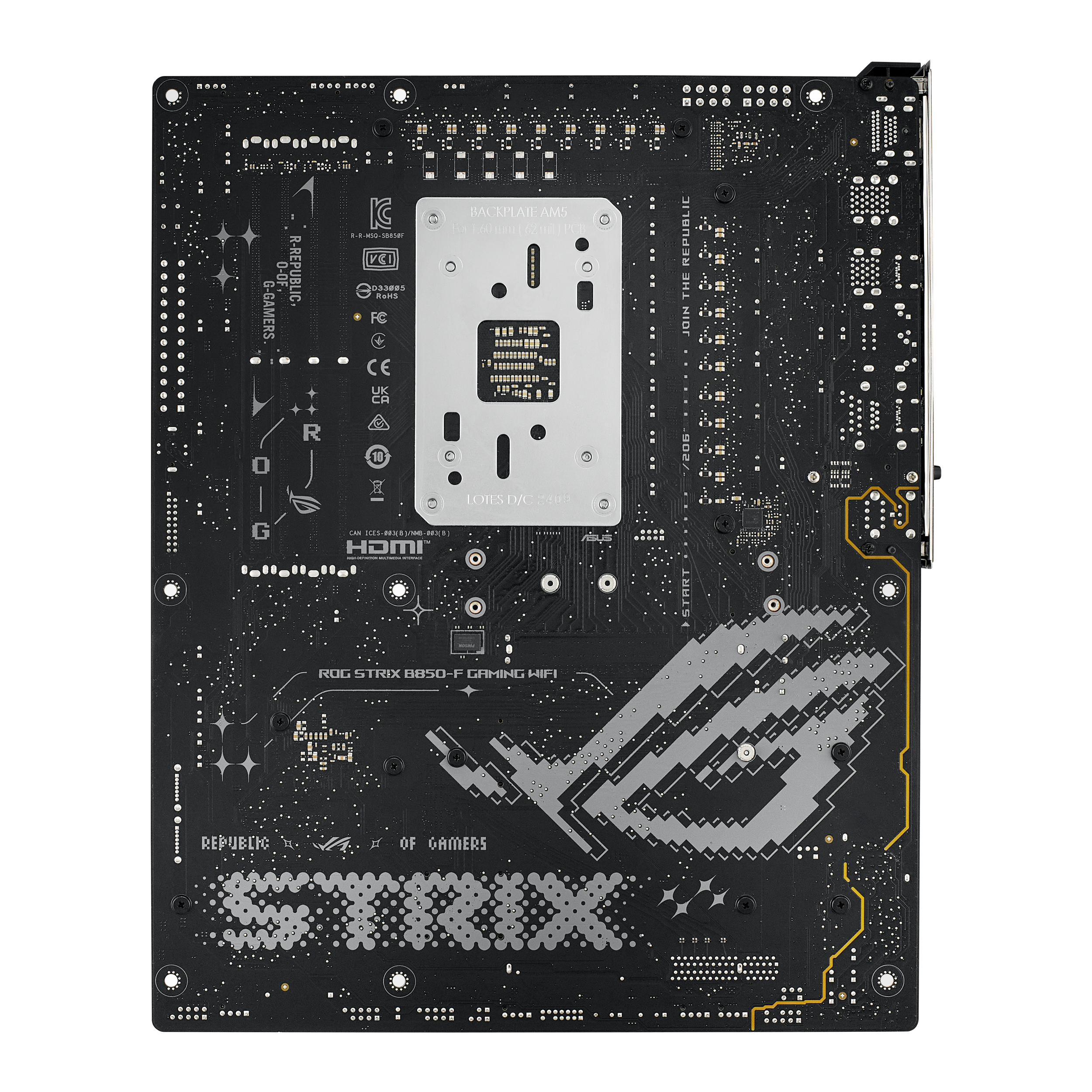 A large main feature product image of ASUS ROG Strix B850-F Gaming WiFi AM5 ATX Desktop Motherboard 