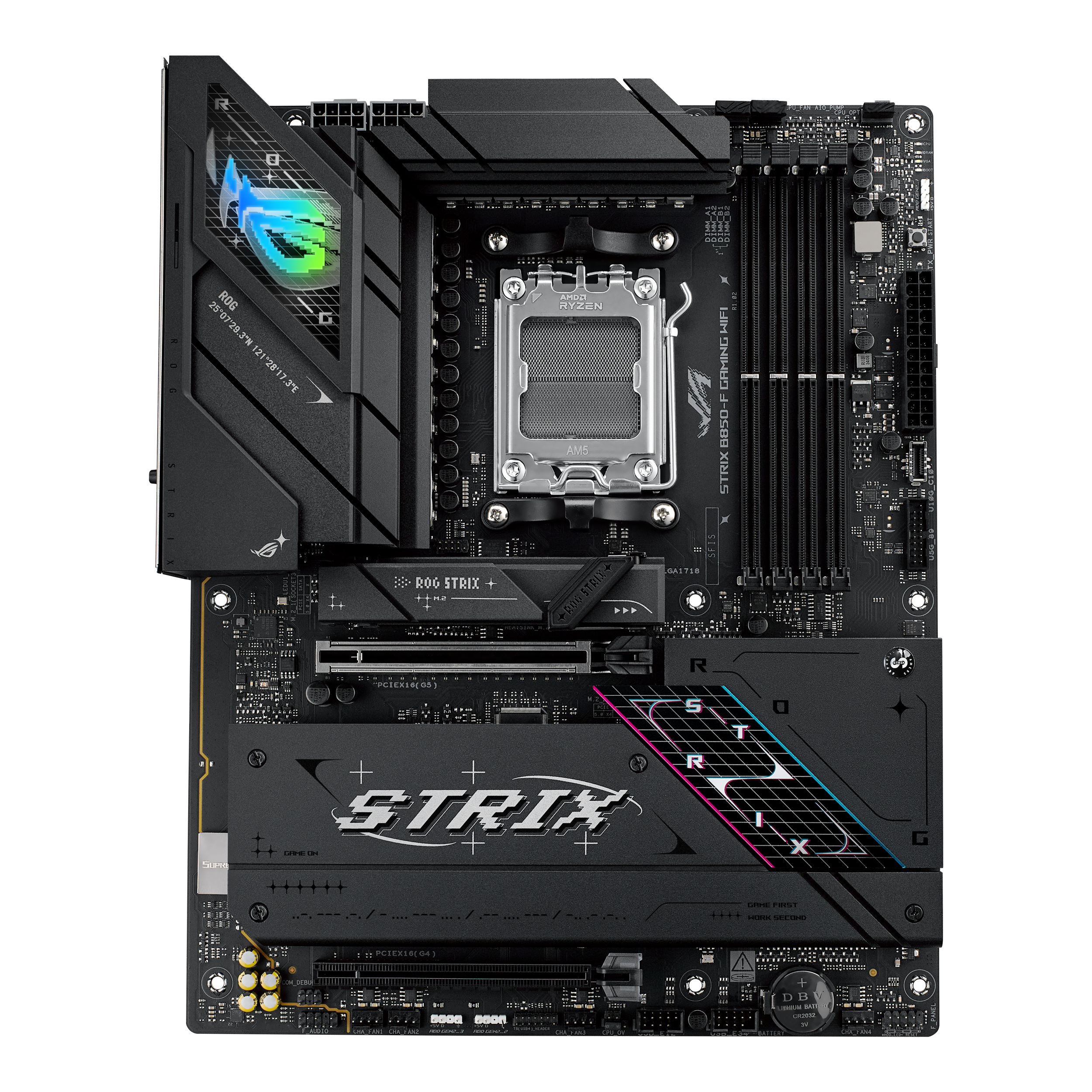 A large main feature product image of ASUS ROG Strix B850-F Gaming WiFi AM5 ATX Desktop Motherboard 