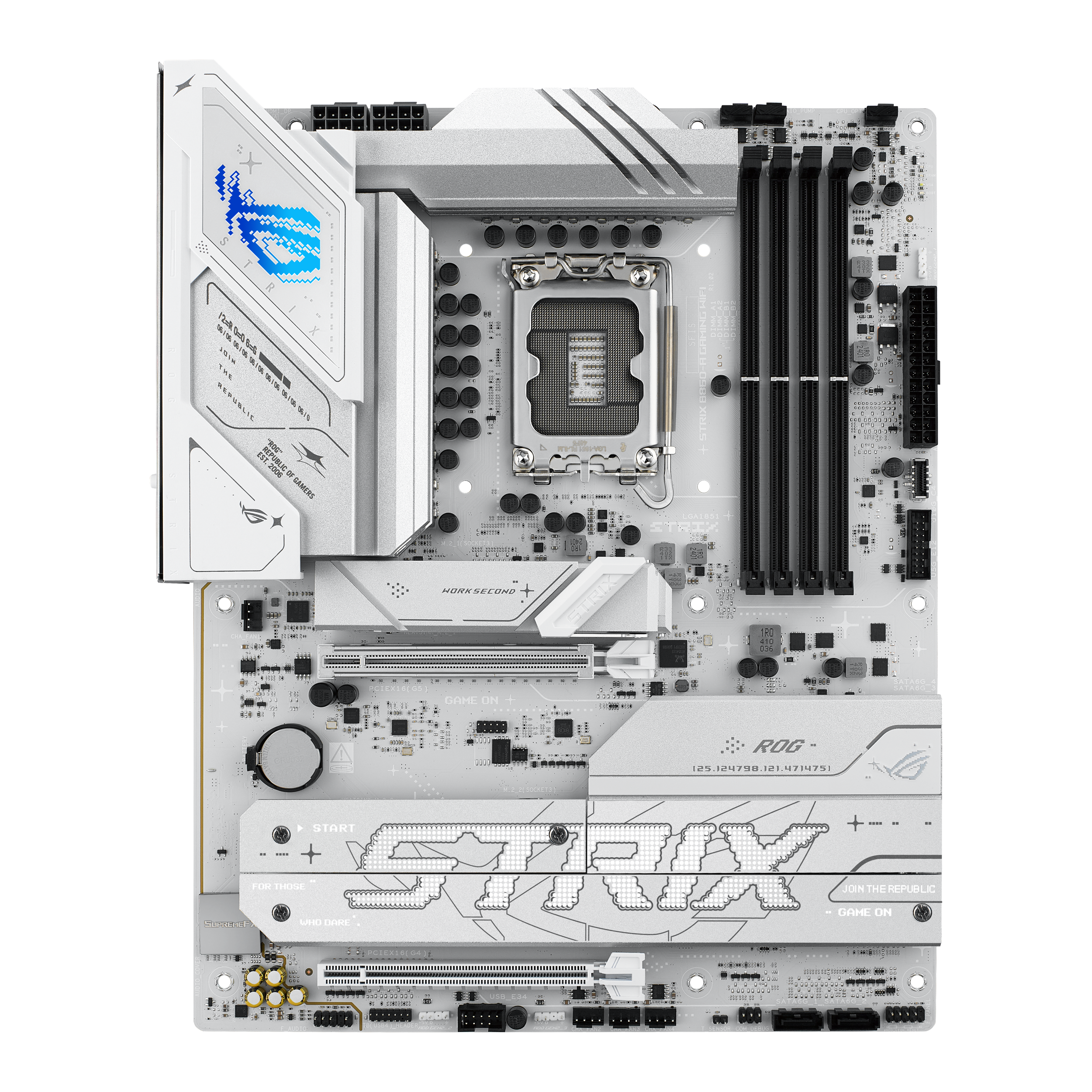 A large main feature product image of ASUS ROG Strix B860-A Gaming WiFi LGA1851 ATX Desktop Motherboard