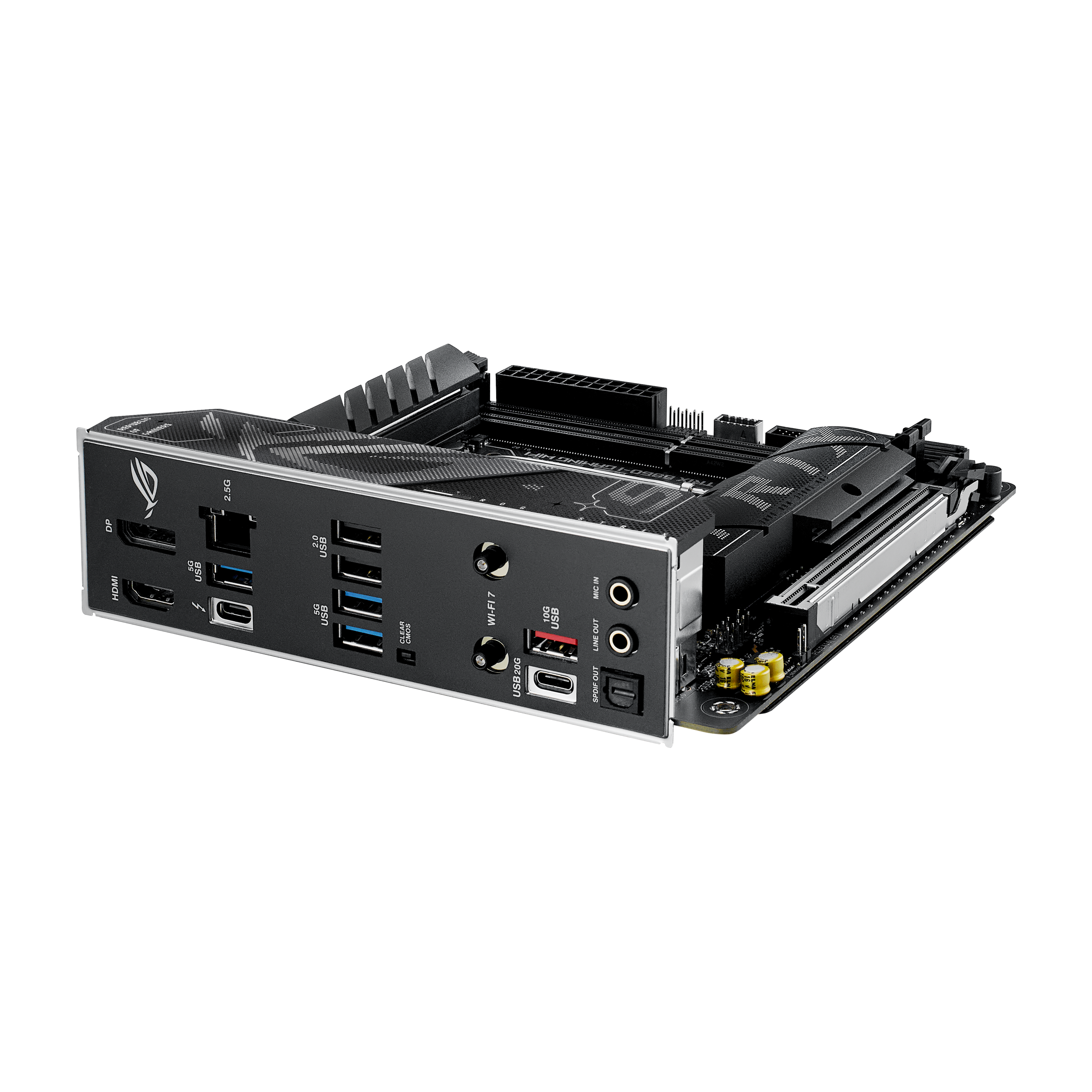 A large main feature product image of ASUS ROG Strix B860-I Gaming WiFi LGA1851 Mini-ITX Desktop Motherboard