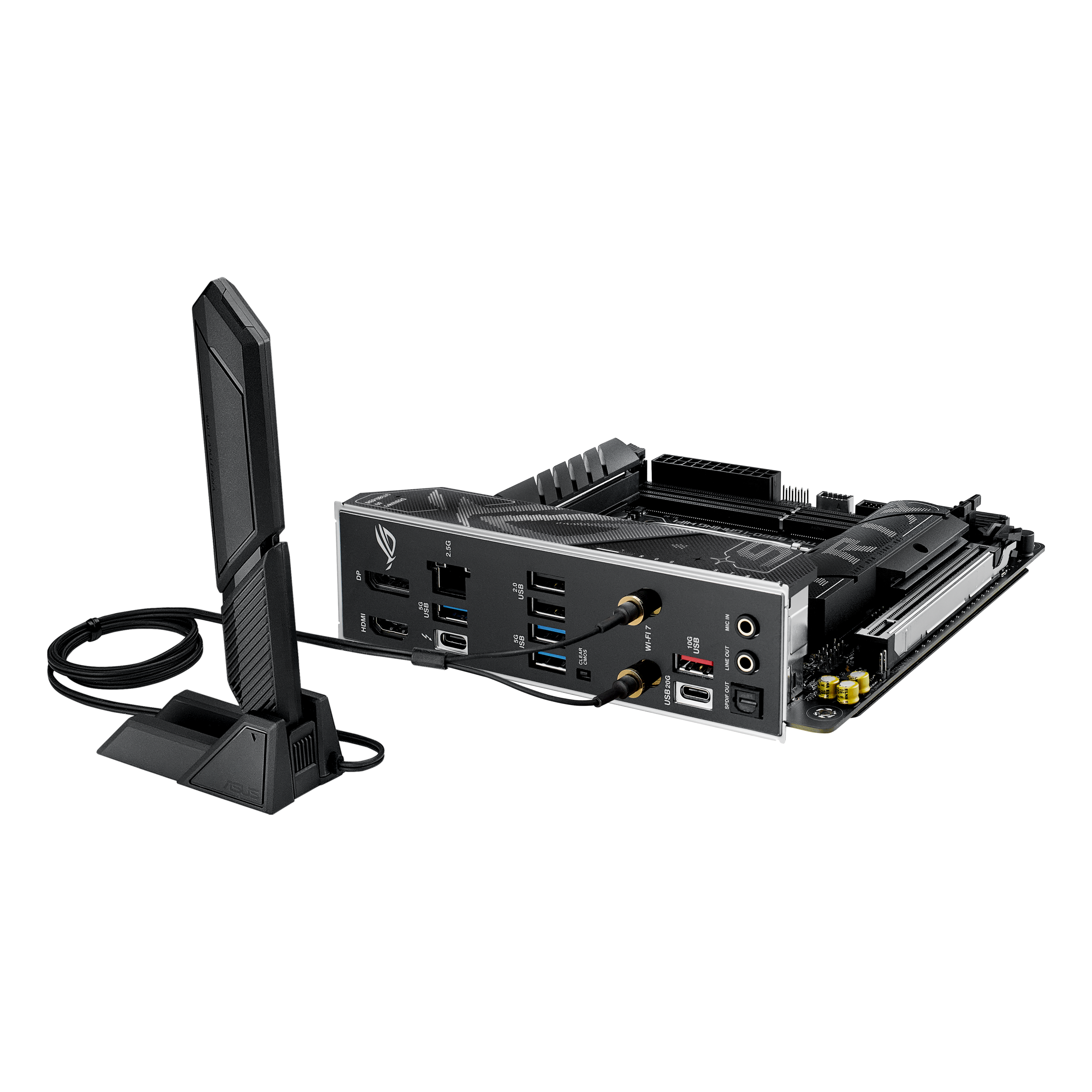 A large main feature product image of ASUS ROG Strix B860-I Gaming WiFi LGA1851 Mini-ITX Desktop Motherboard