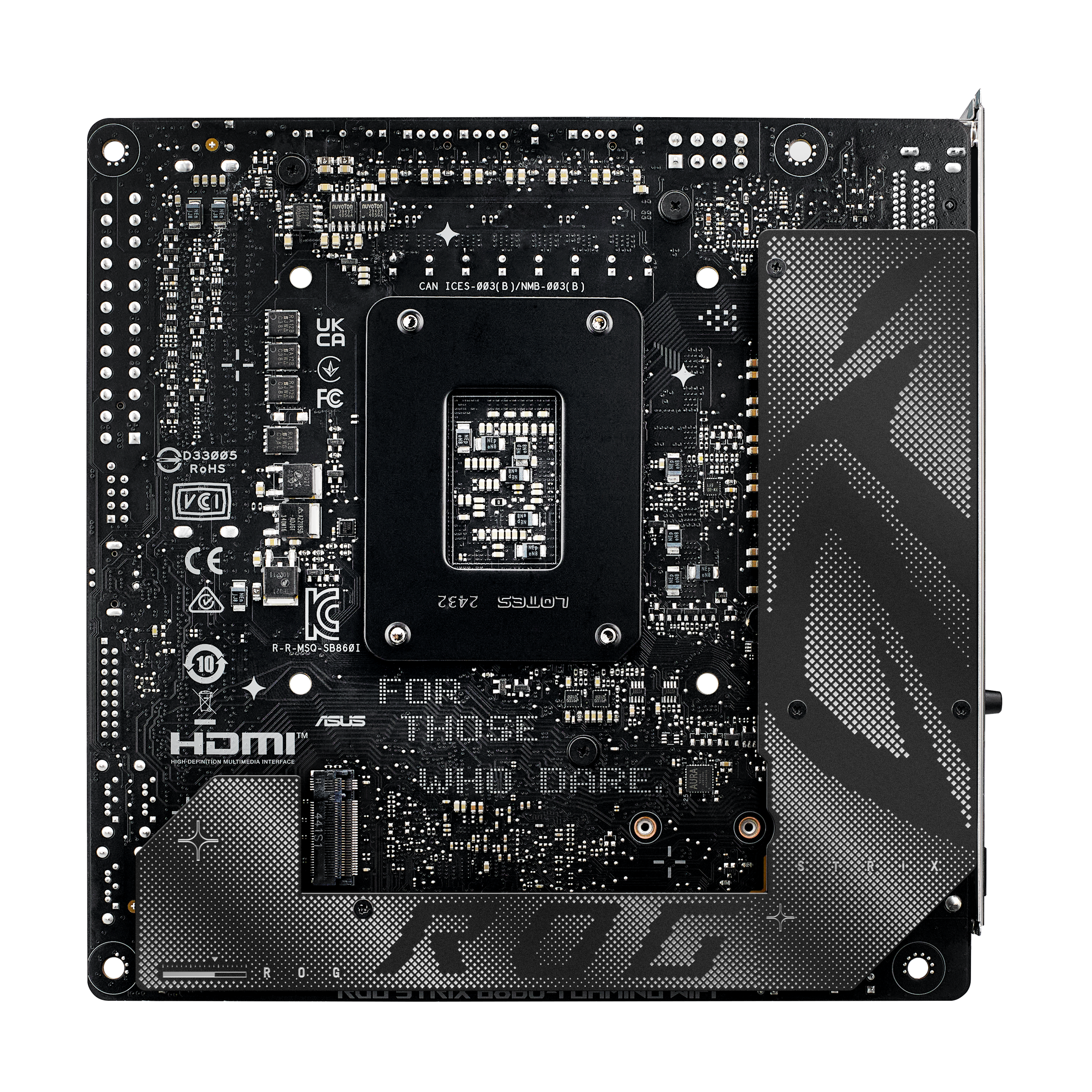 A large main feature product image of ASUS ROG Strix B860-I Gaming WiFi LGA1851 Mini-ITX Desktop Motherboard