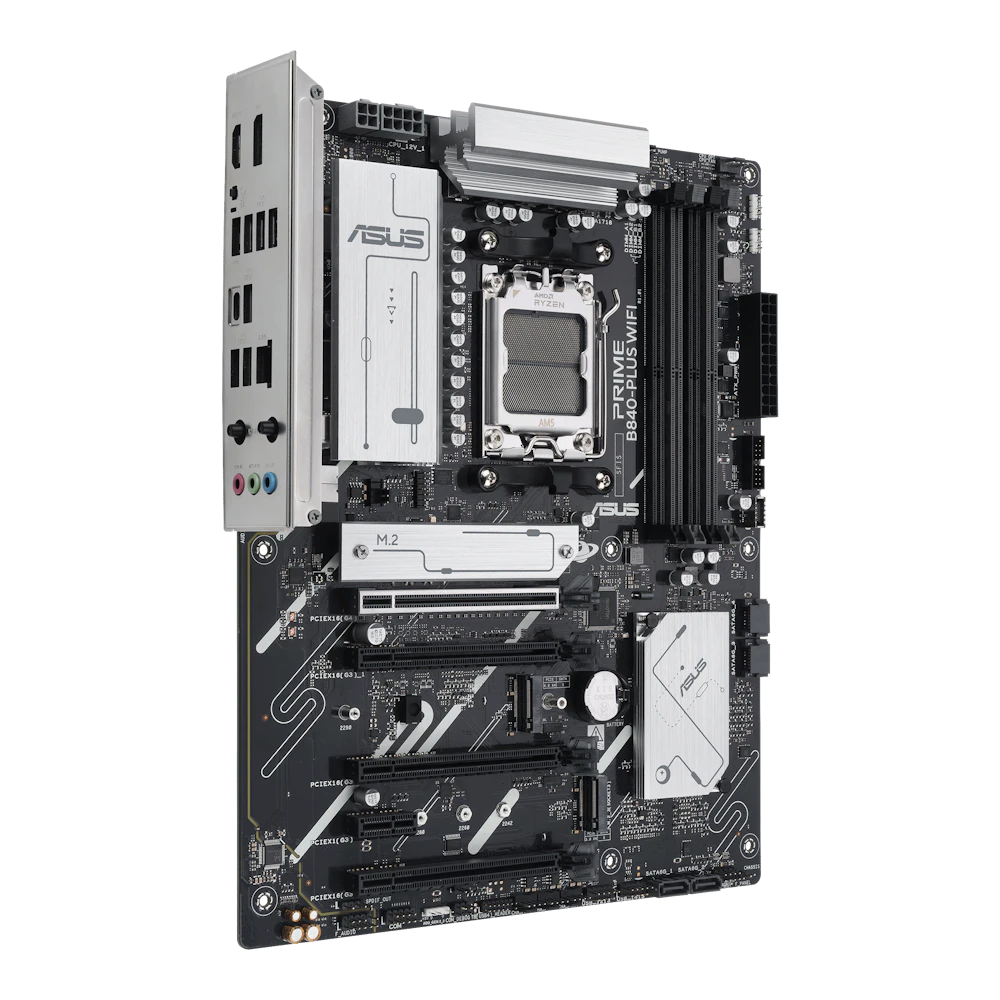 A large main feature product image of ASUS PRIME B840-Plus WiFi-CSM AM5 ATX Desktop Motherboard