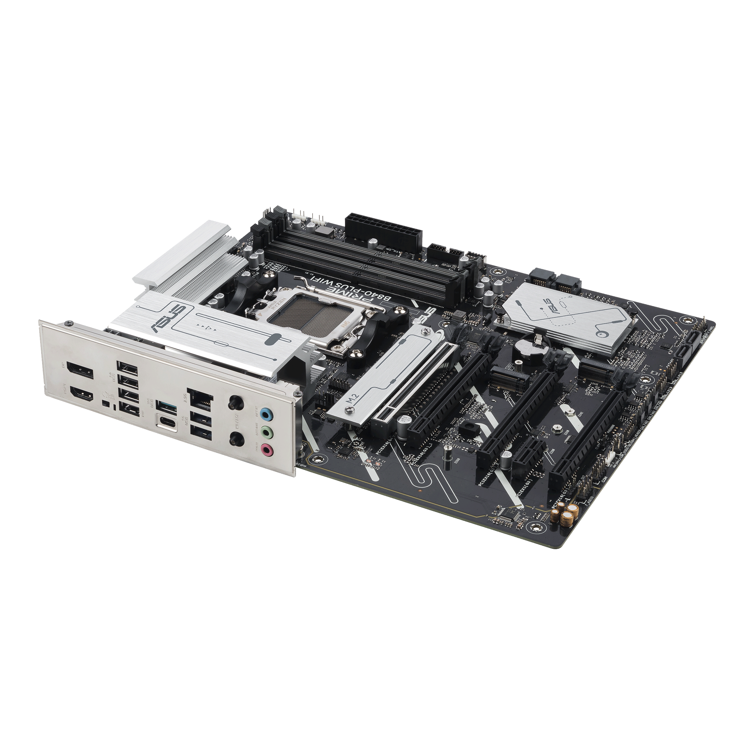 A large main feature product image of ASUS PRIME B840-Plus WiFi-CSM AM5 ATX Desktop Motherboard