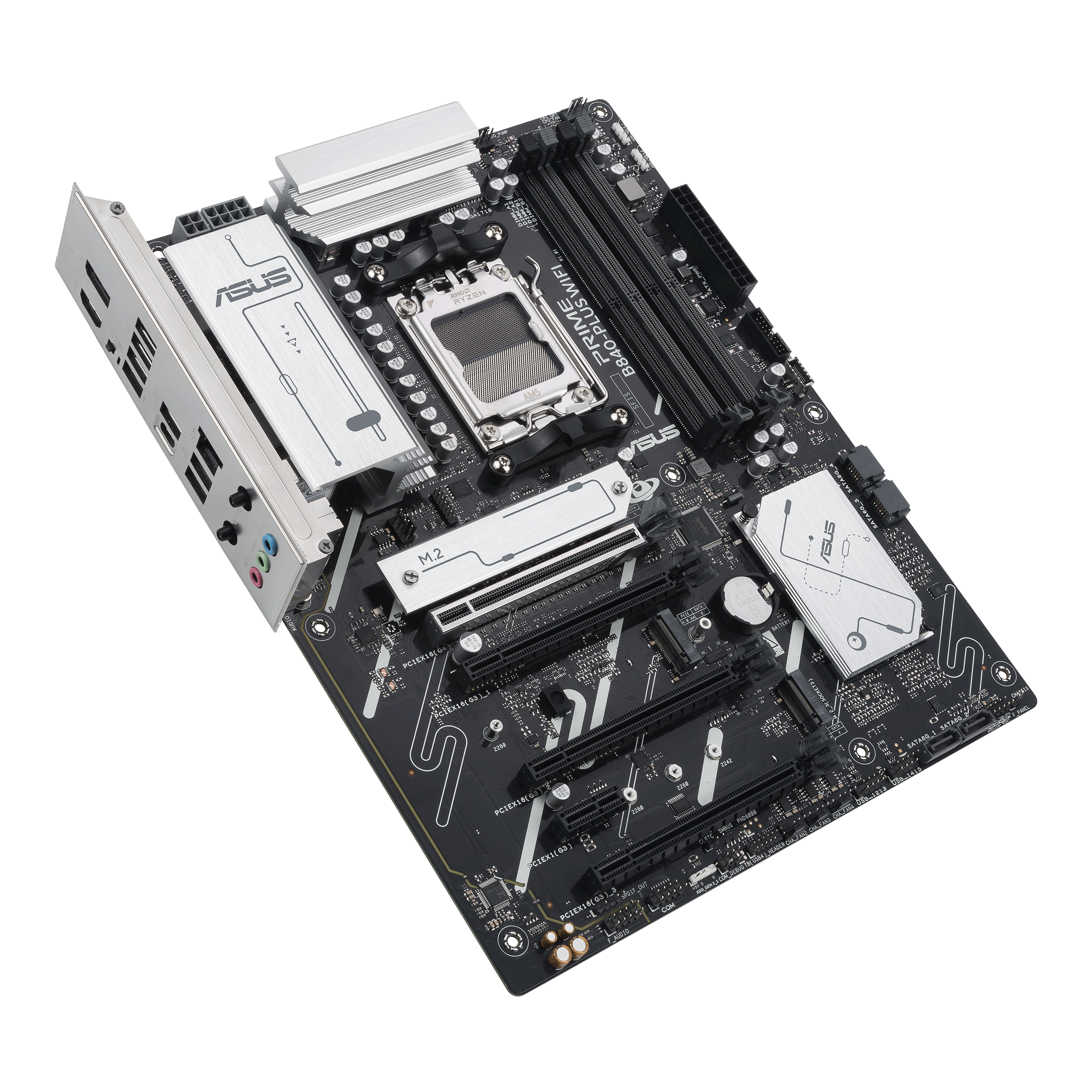 A large main feature product image of ASUS PRIME B840-Plus WiFi-CSM AM5 ATX Desktop Motherboard
