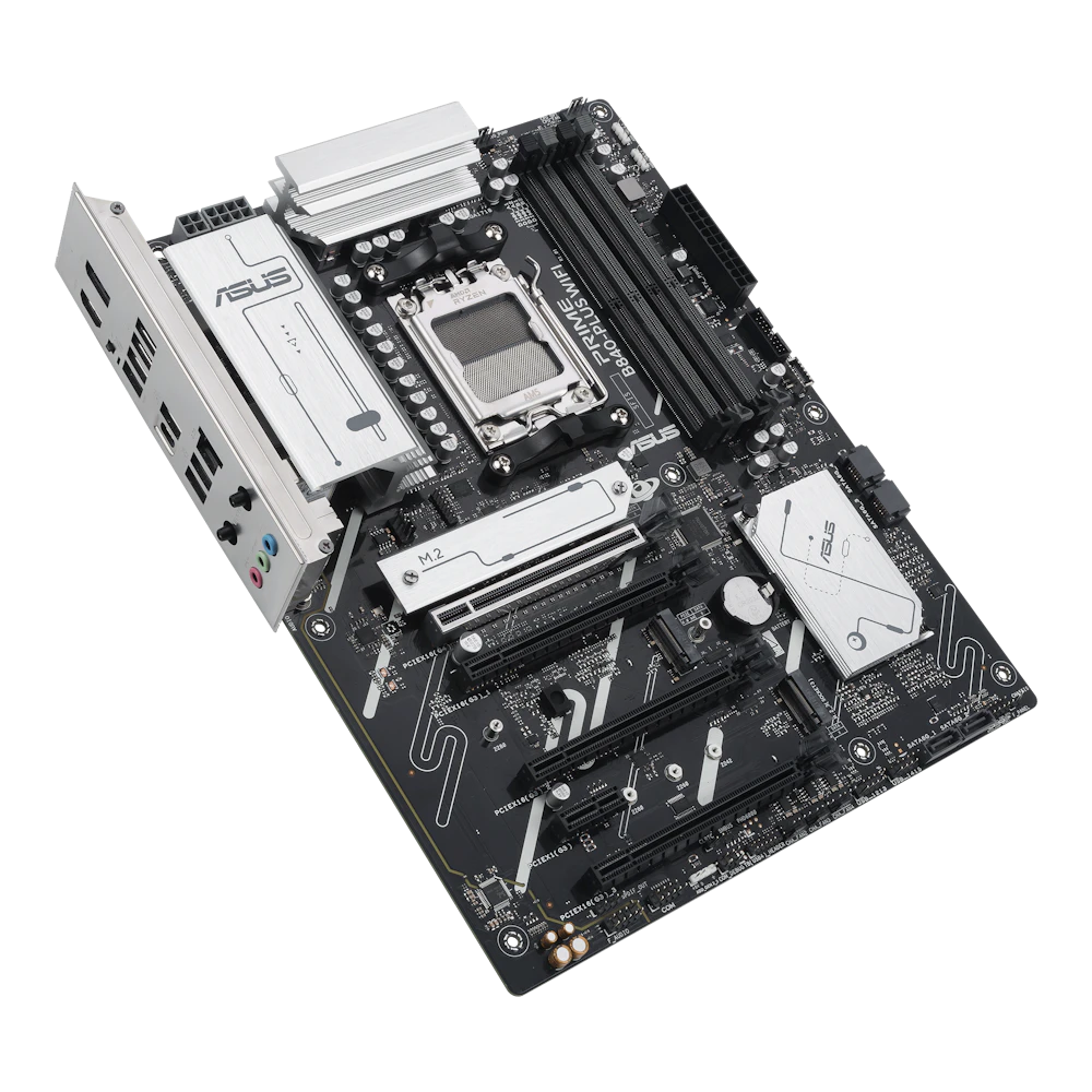 A large main feature product image of ASUS PRIME B840-Plus WiFi-CSM AM5 ATX Desktop Motherboard