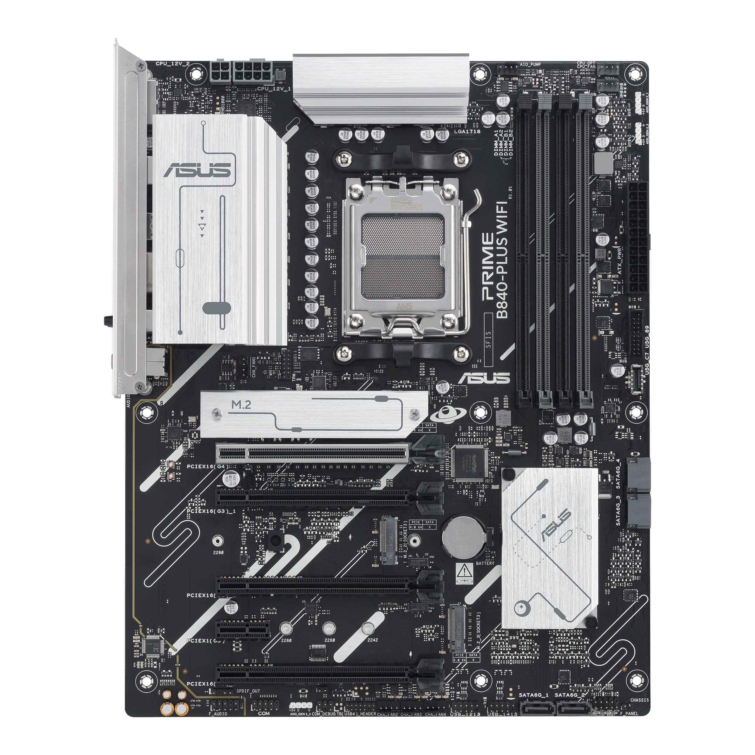 A large main feature product image of ASUS PRIME B840-Plus WiFi-CSM AM5 ATX Desktop Motherboard