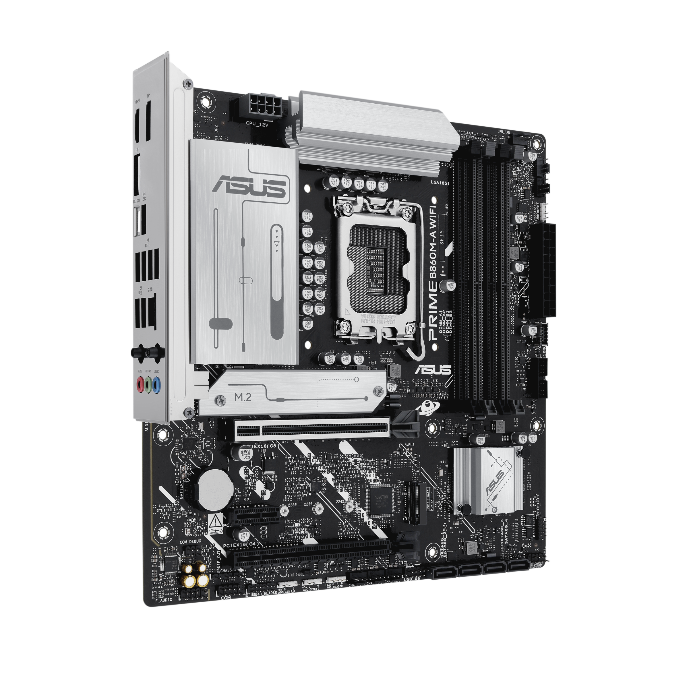 A large main feature product image of ASUS PRIME B860M-A WiFi-CSM LGA1851 mATX Desktop Motherboard
