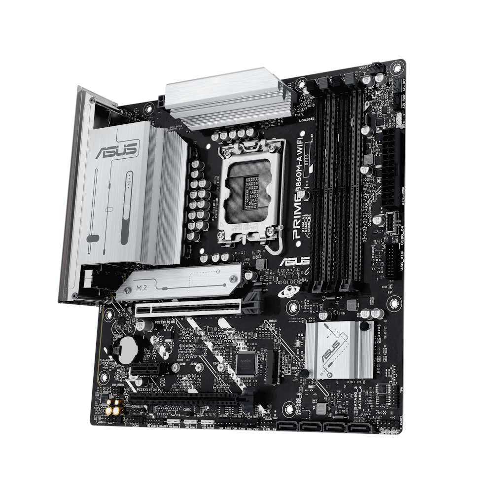 A large main feature product image of ASUS PRIME B860M-A WiFi-CSM LGA1851 mATX Desktop Motherboard