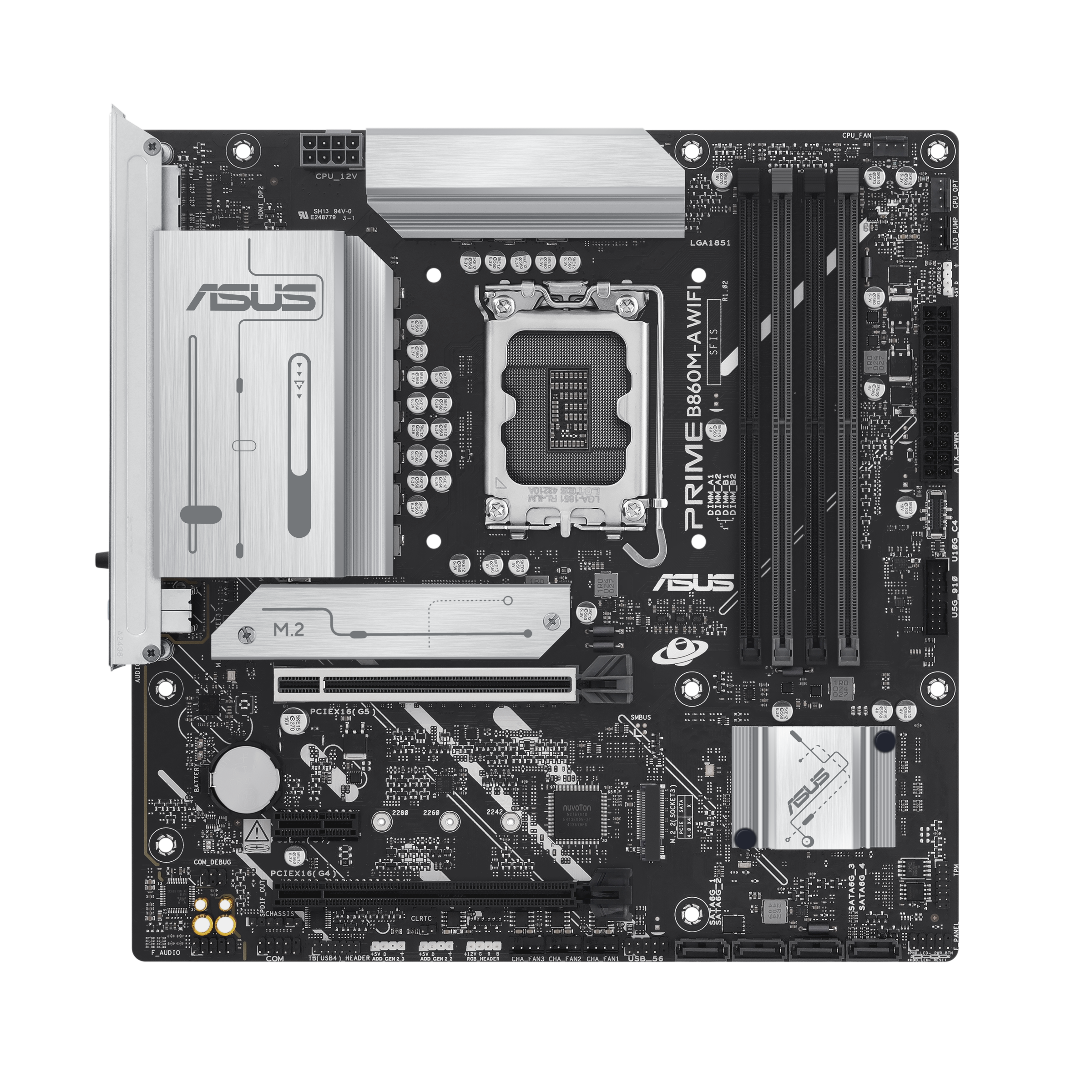 A large main feature product image of ASUS PRIME B860M-A WiFi-CSM LGA1851 mATX Desktop Motherboard