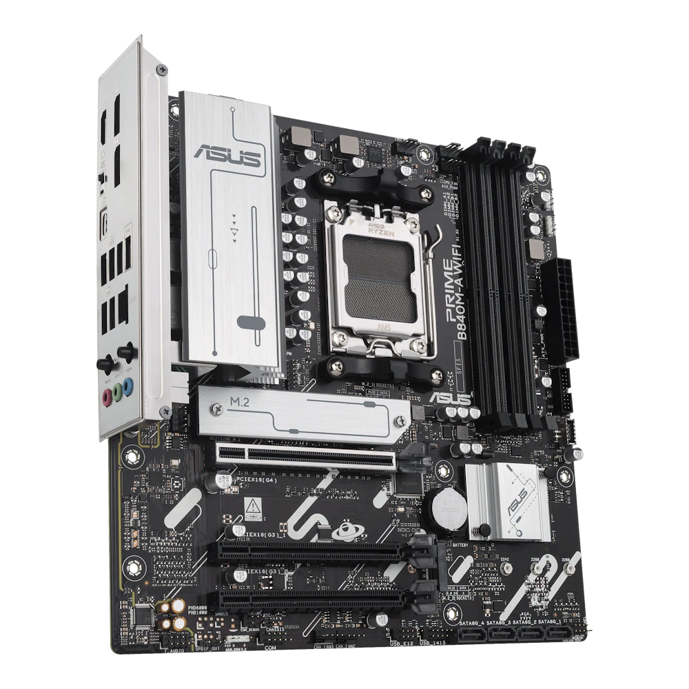 A large main feature product image of ASUS PRIME B840M-A WiFi CSM AM5 mATX Desktop Motherboard