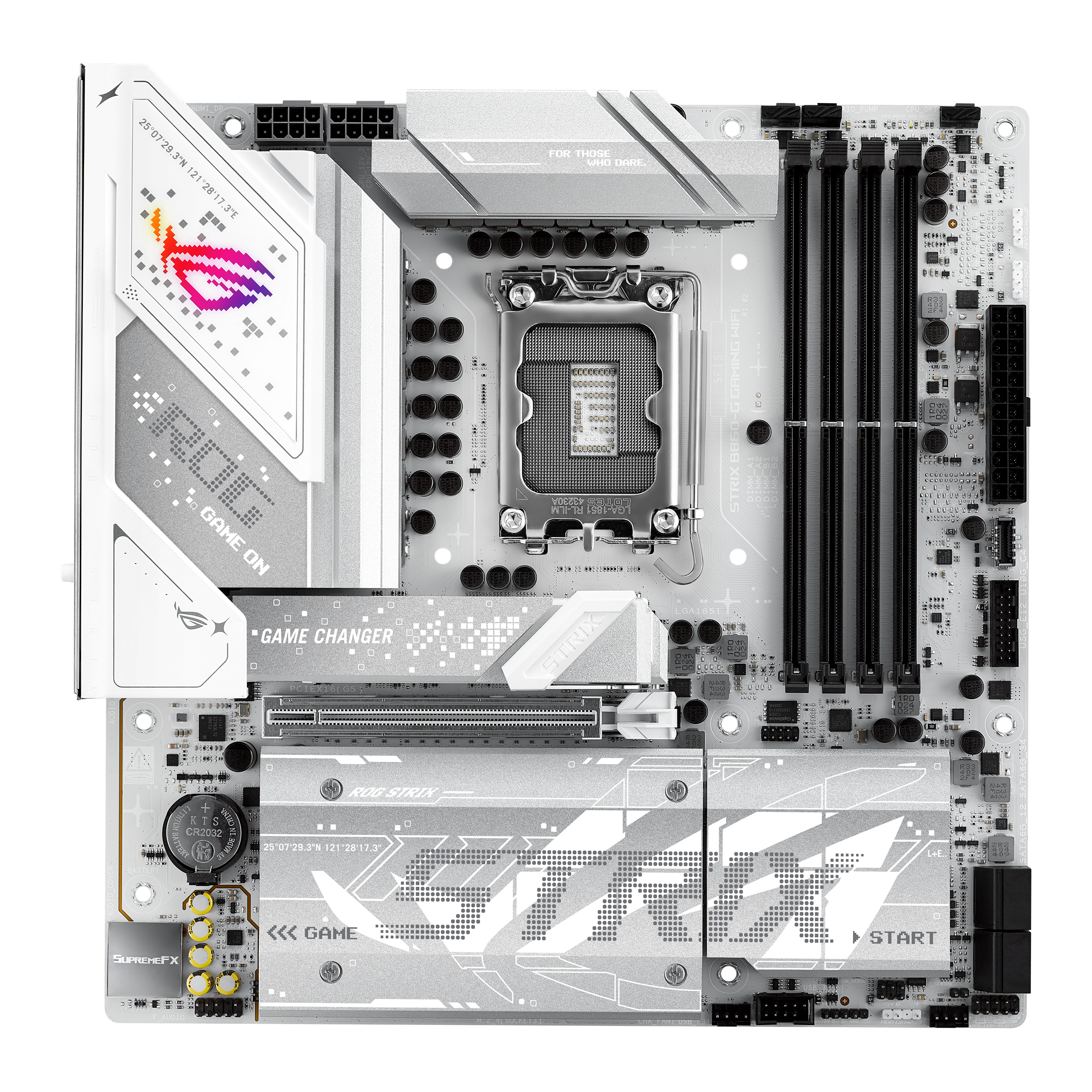 A large main feature product image of ASUS ROG Strix B860-G Gaming WiFi LGA1851 mATX Desktop Motherboard