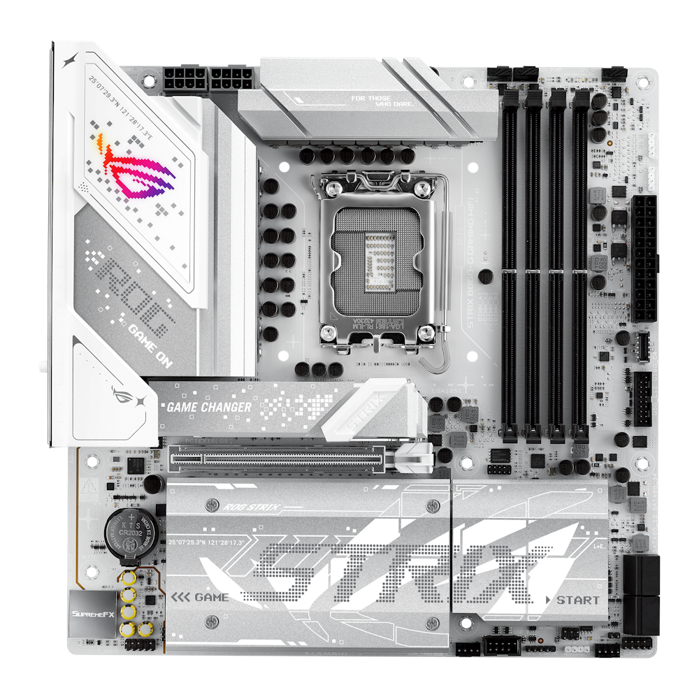 A large main feature product image of ASUS ROG Strix B860-G Gaming WiFi LGA1851 mATX Desktop Motherboard