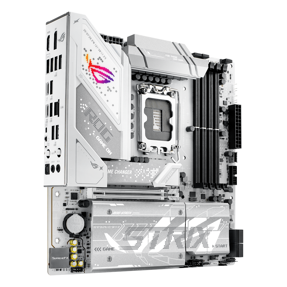 A large main feature product image of ASUS ROG Strix B860-G Gaming WiFi LGA1851 mATX Desktop Motherboard