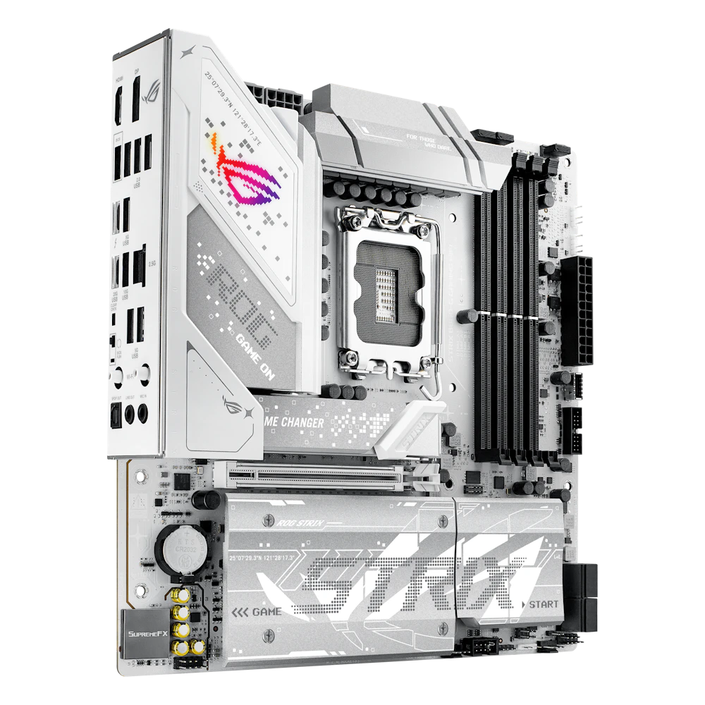 A large main feature product image of ASUS ROG Strix B860-G Gaming WiFi LGA1851 mATX Desktop Motherboard
