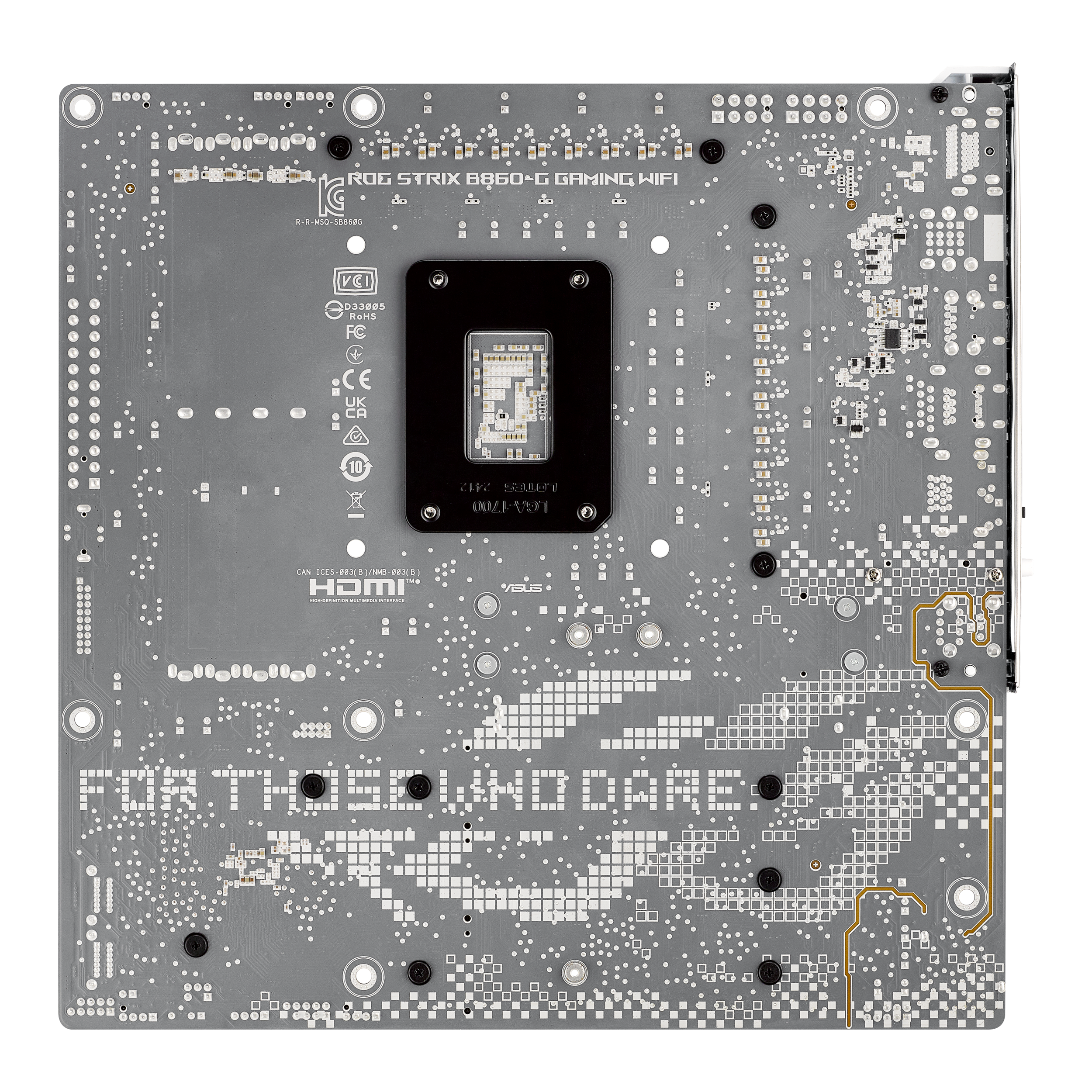 A large main feature product image of ASUS ROG Strix B860-G Gaming WiFi LGA1851 mATX Desktop Motherboard