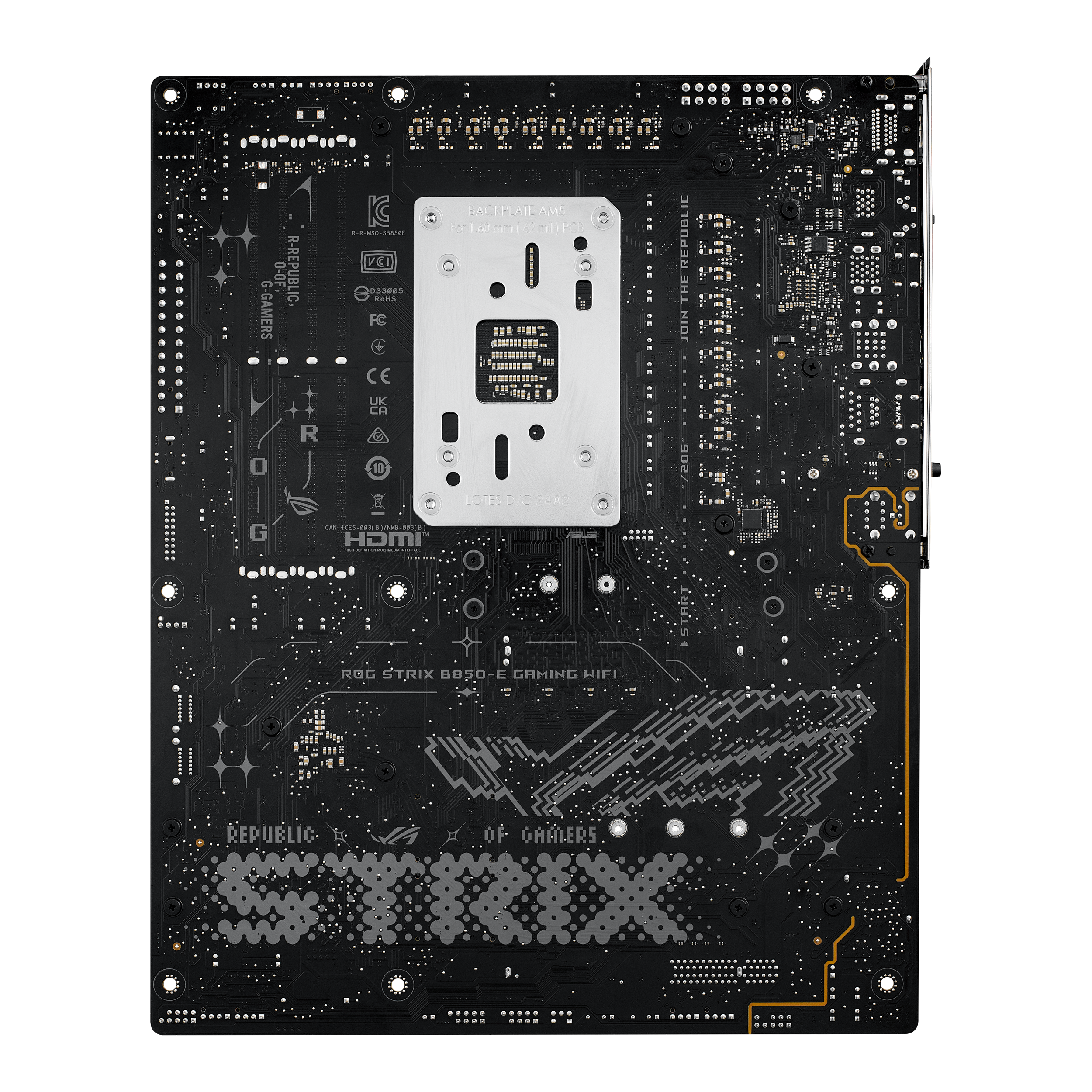 A large main feature product image of ASUS ROG Strix B850-E Gaming WiFi AM5 ATX Desktop Motherboard