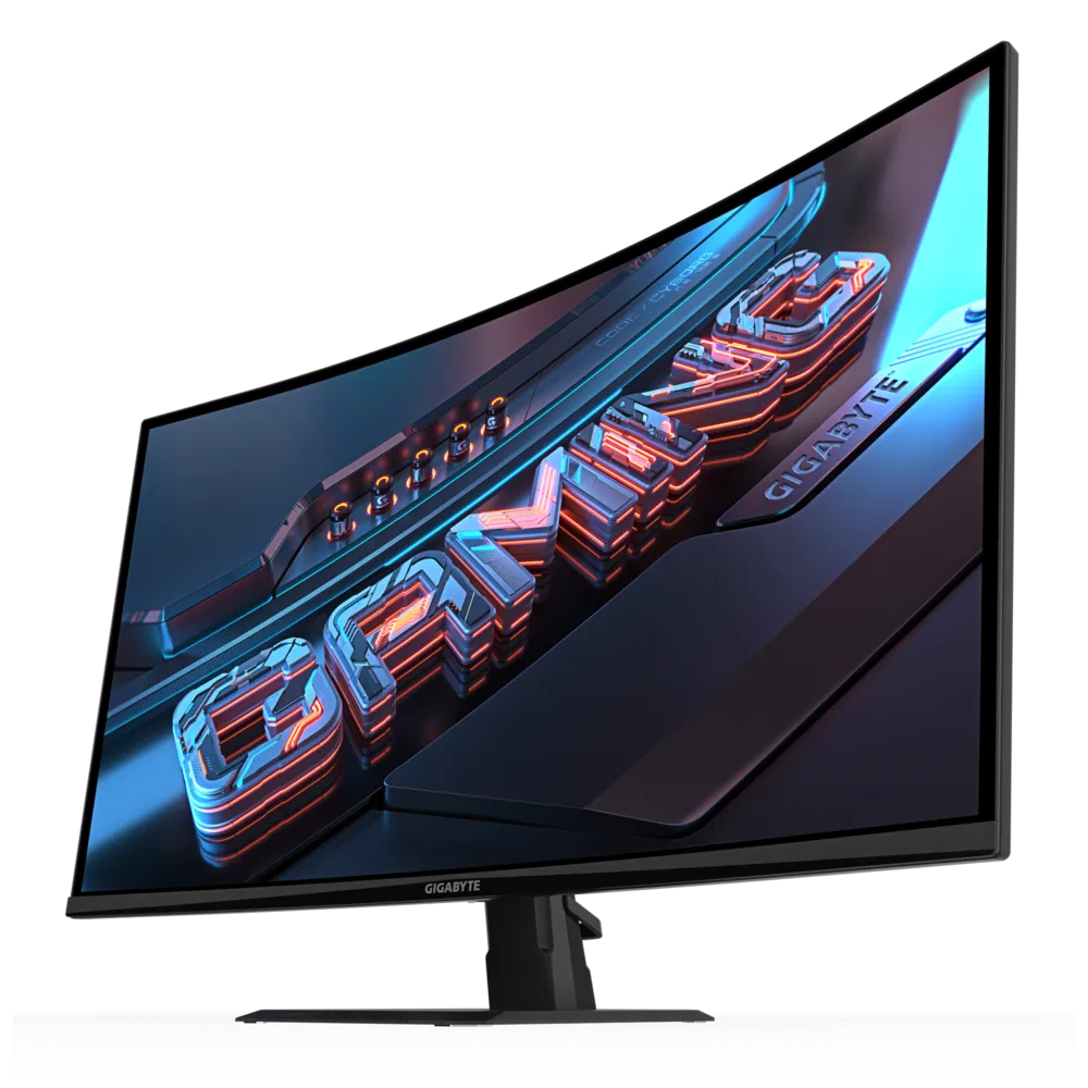 A large main feature product image of Gigabyte GS32QCA - 31.5" Curved 180Hz VA Gaming Monitor