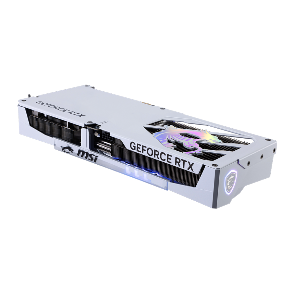 A large main feature product image of MSI GeForce RTX 5080 Gaming Trio OC 16GB GDDR7 - White
