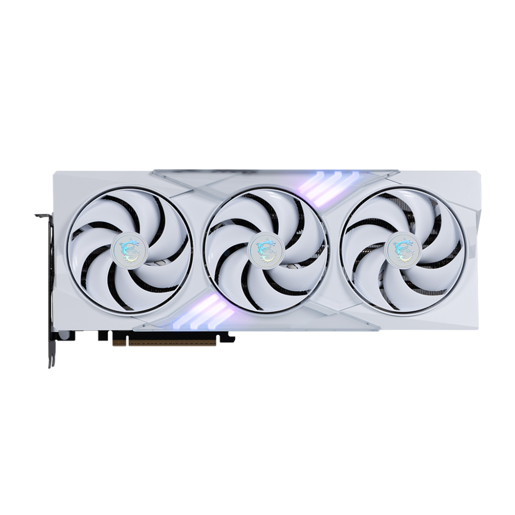 A large main feature product image of MSI GeForce RTX 5080 Gaming Trio OC 16GB GDDR7 - White