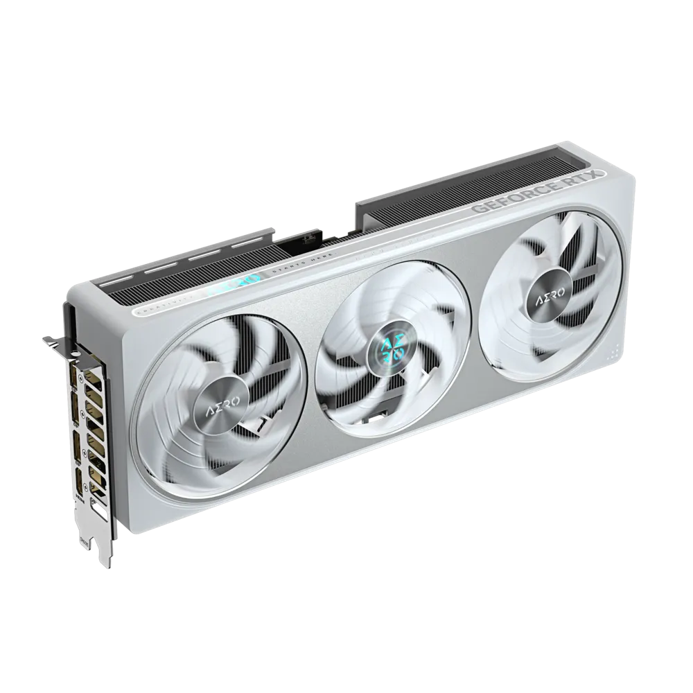 A large main feature product image of Gigabyte GeForce RTX 5070 Aero White OC 12GB GDDR7