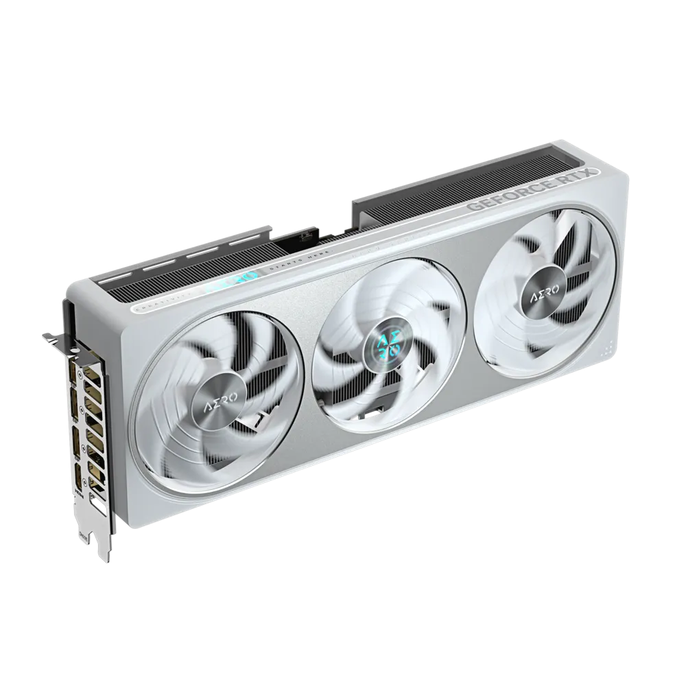 A large main feature product image of Gigabyte GeForce RTX 5070 Aero White OC 12GB GDDR7